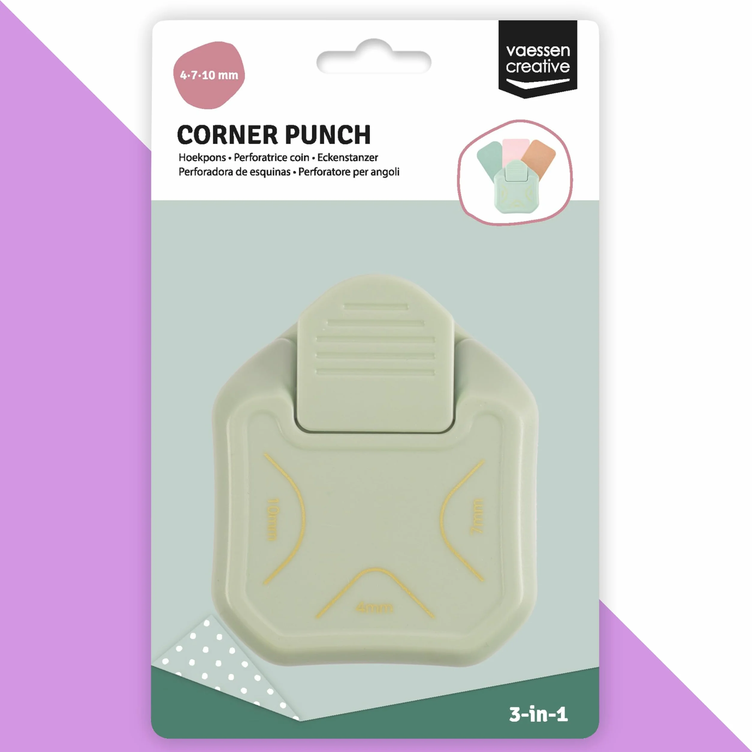 Vaessen Creative Perforatrice 3-en-1 4-7-10mm Coins Arrondis Menthe
