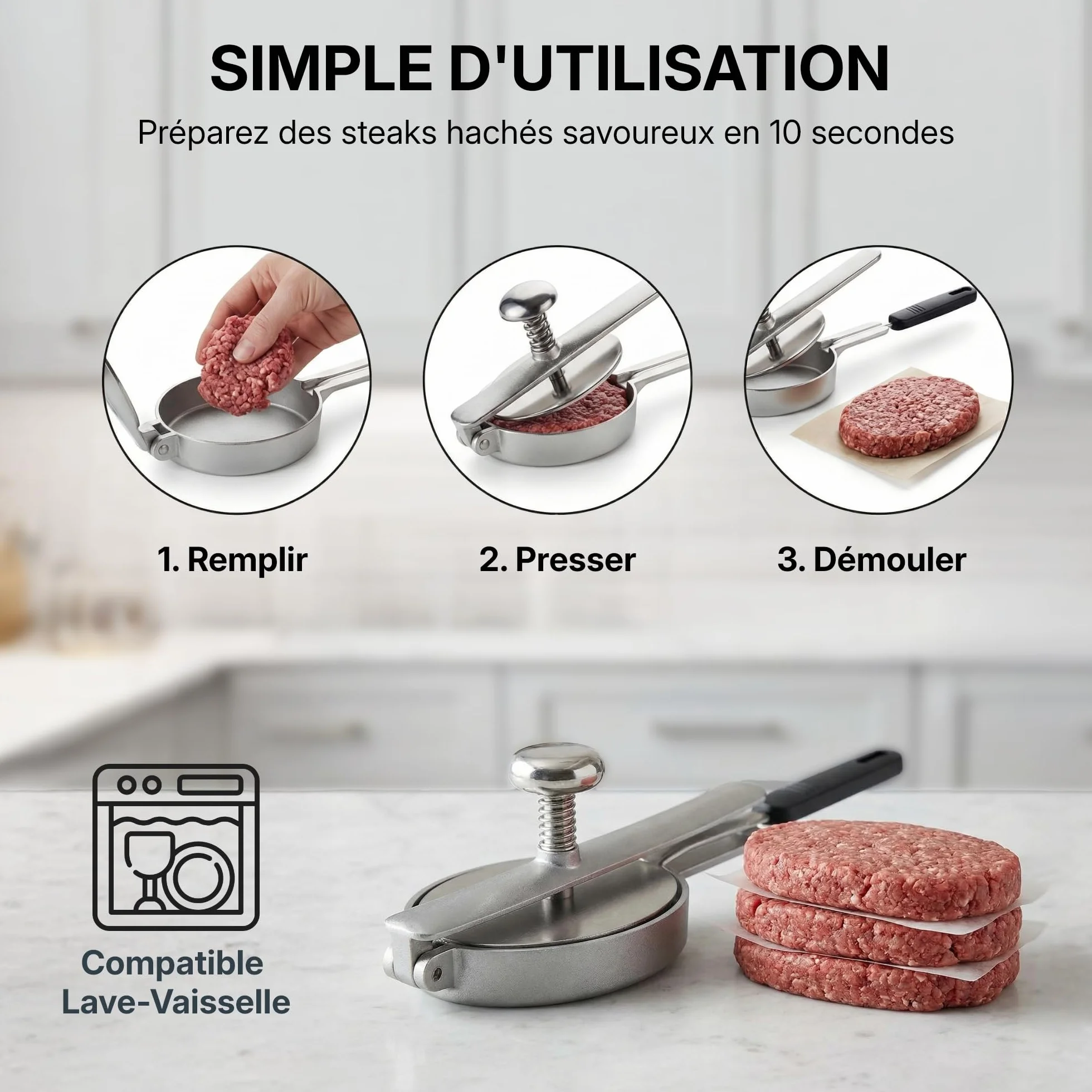 Reconstitueur à Steak Ovale en Inox 172 ml Gris Spécial Boucher pour Hamburger