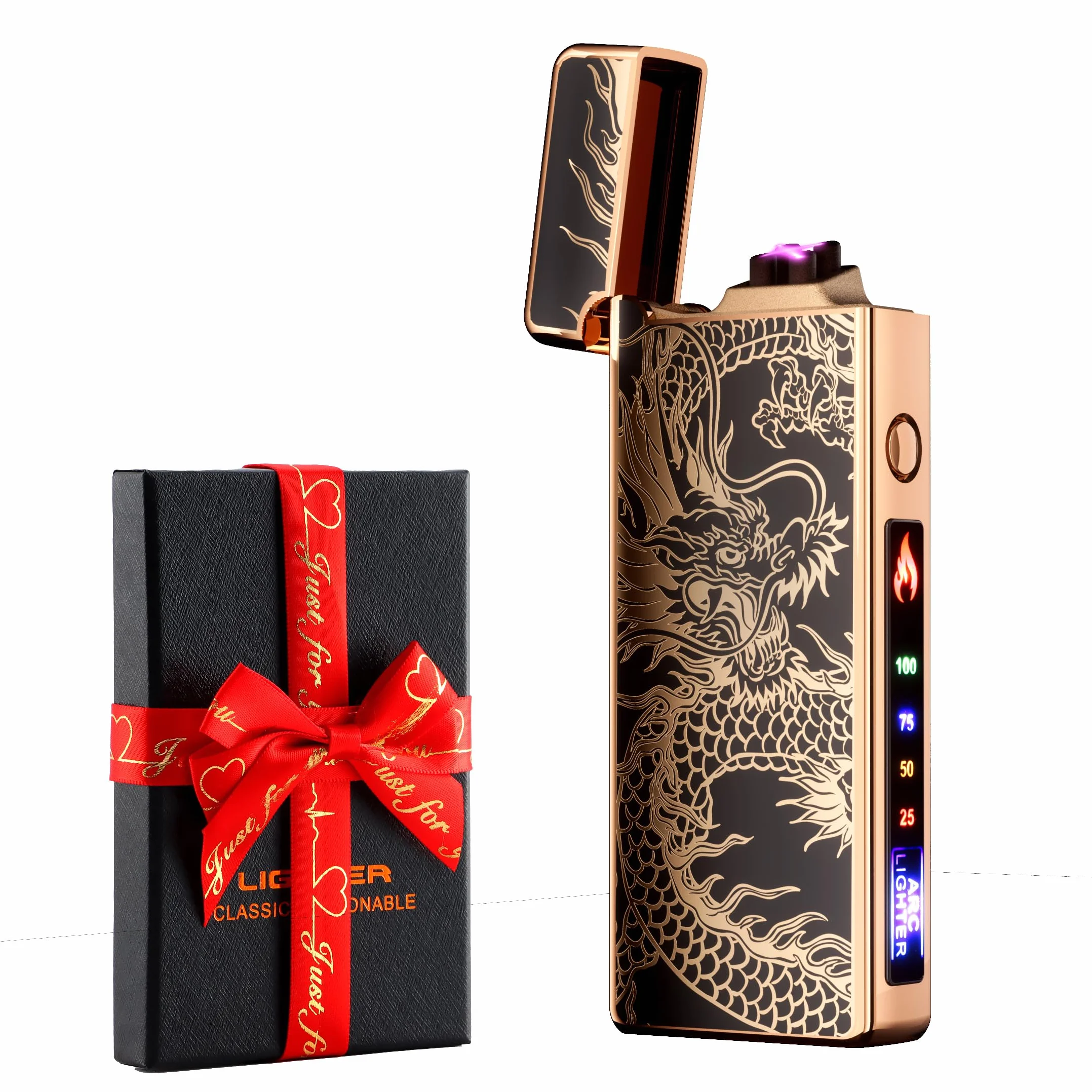 Briquet électrique rechargeable USB double arc résistant au vent camping