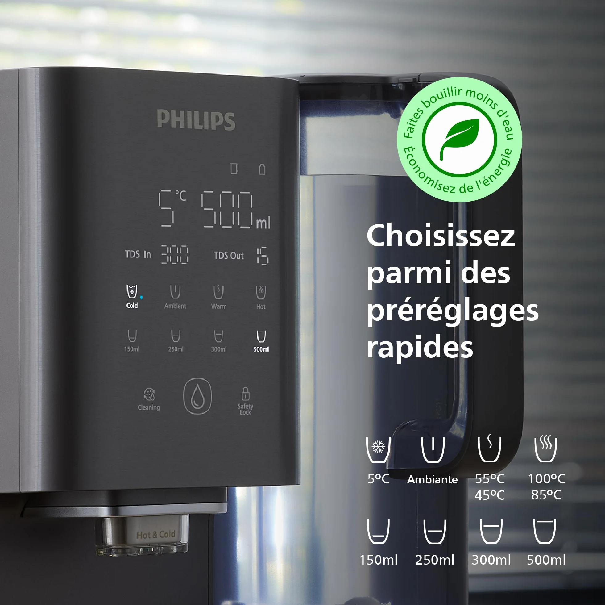 Philips Water Distributeur d’eau à osmose inverse 7500 : eau chaude/froide filtrée RO 6-en-1, UV-C, 2000 L
