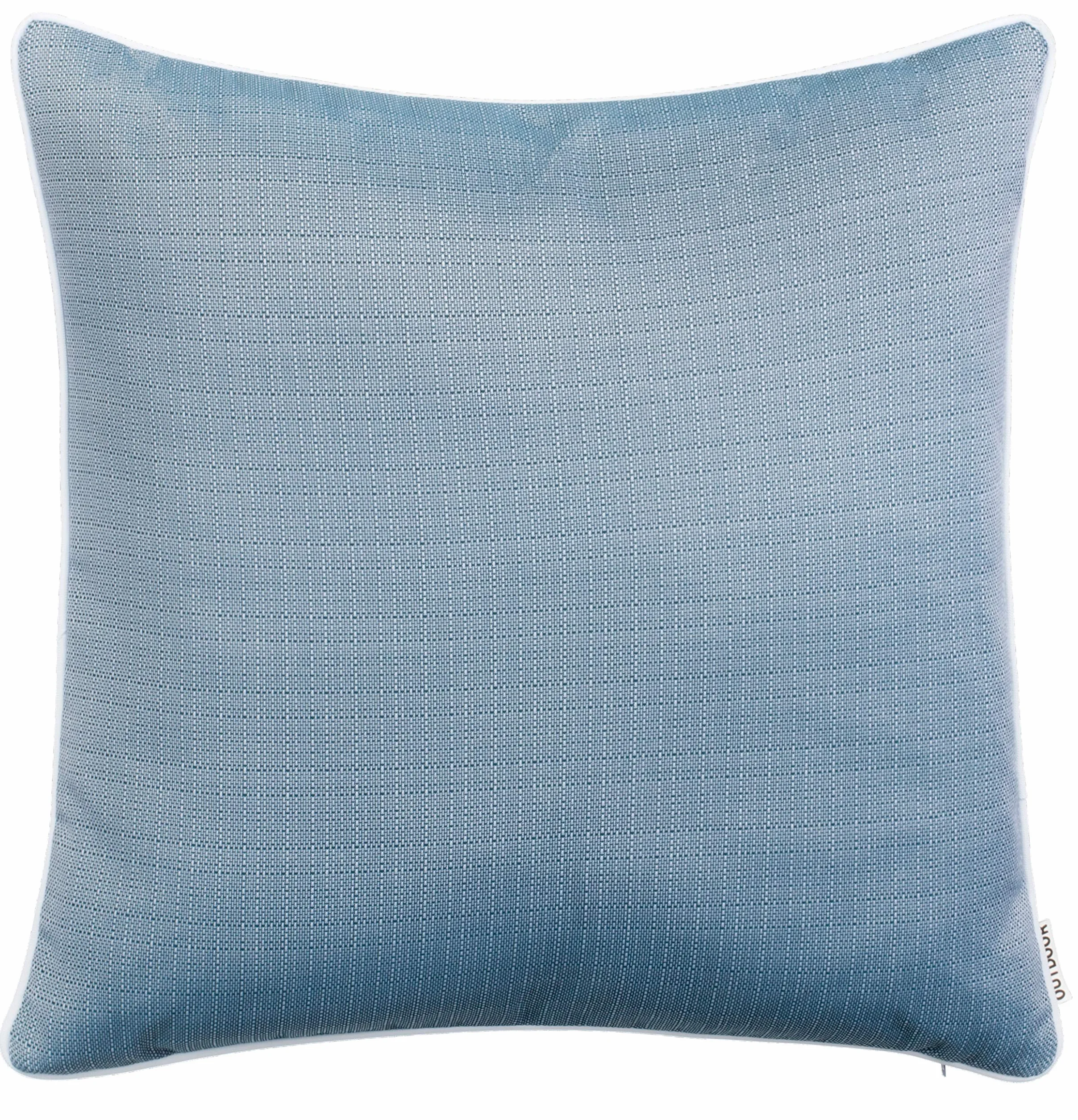 Coussins d'extérieur 45x45 cm Imperméables Lin Passepoil Bleu Lot de 2