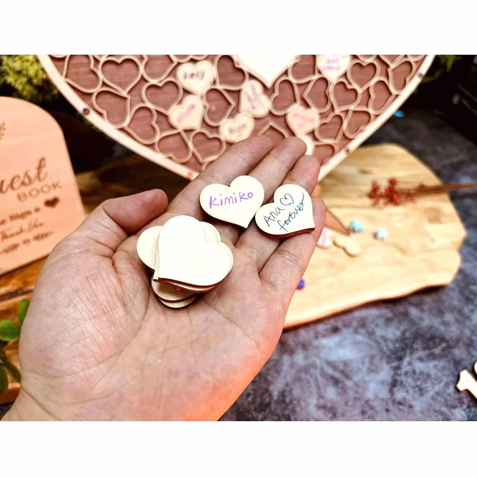 Livre d'or de mariage en forme de coeur en bois puzzle alternatif anniversaire décoration cadeaux