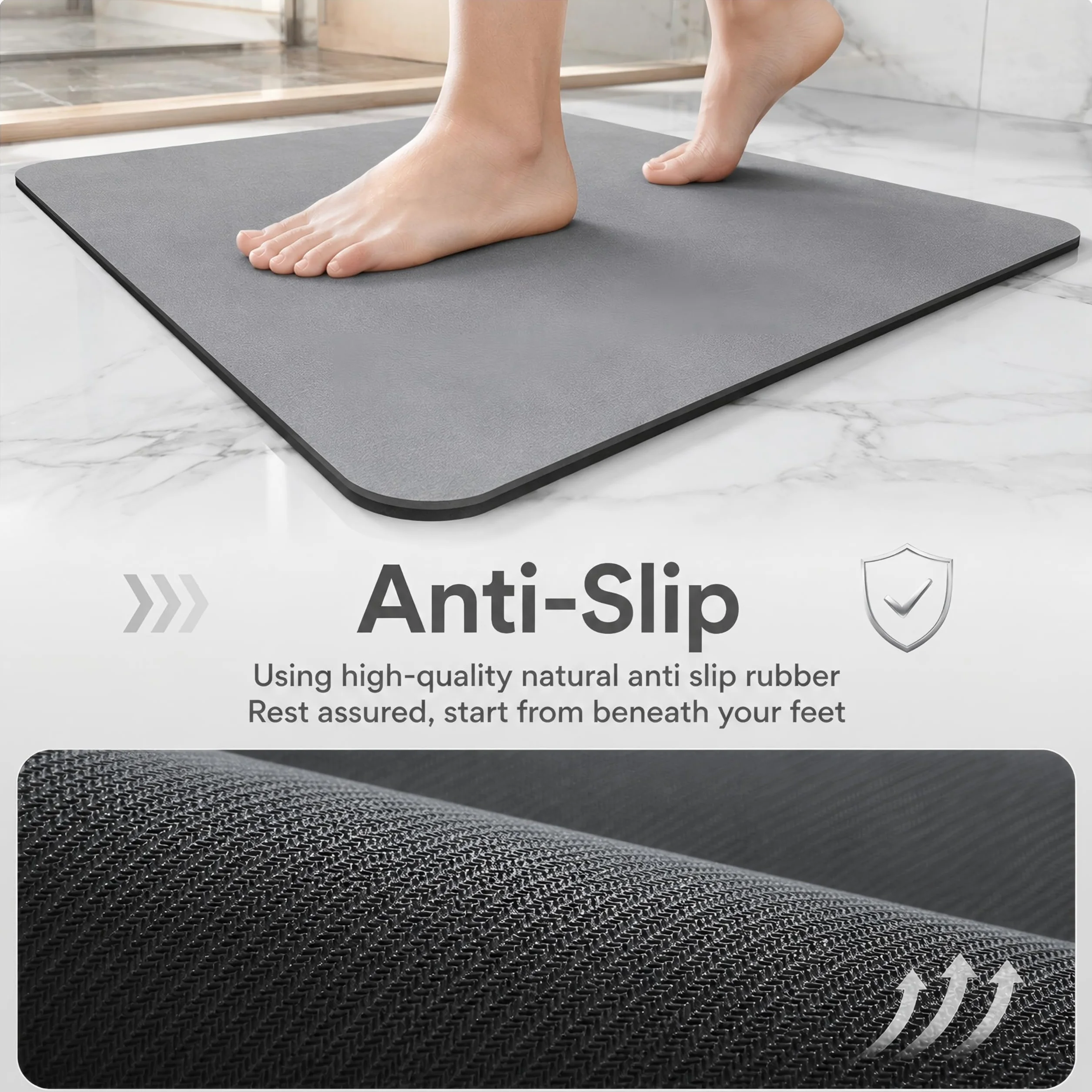 Tapis de Bain Diatomite 40x60cm Antidérapant Séchage Rapide Absorbant Lavable Gris Foncé