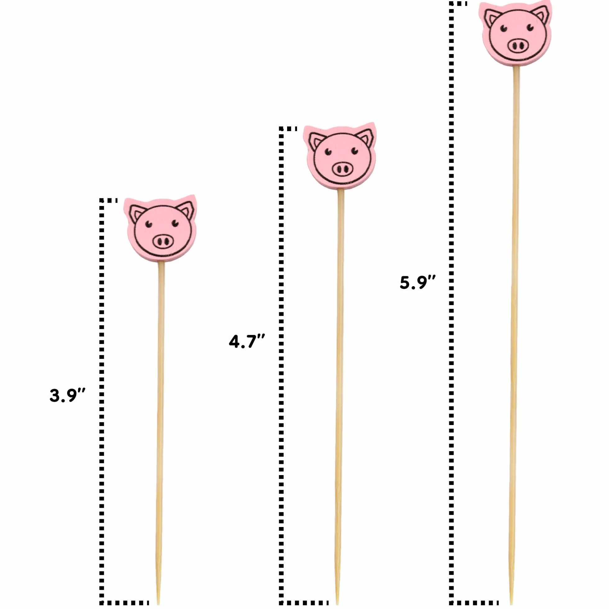 Lot de 100 cure-dents en bambou pour apéritifs 11,9 cm Motif cochon rose