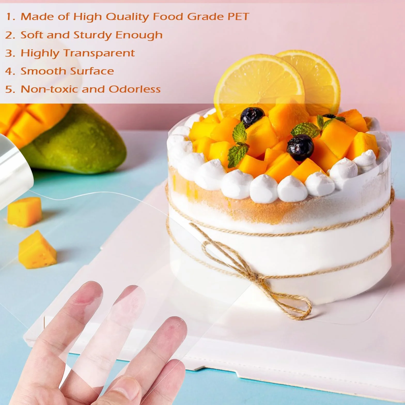 Rhodoid Patisserie 3 Rouleaux Transparent 8cm/10cm/15cmx10m Feuille Film Acétate Gâteau Réutilisable