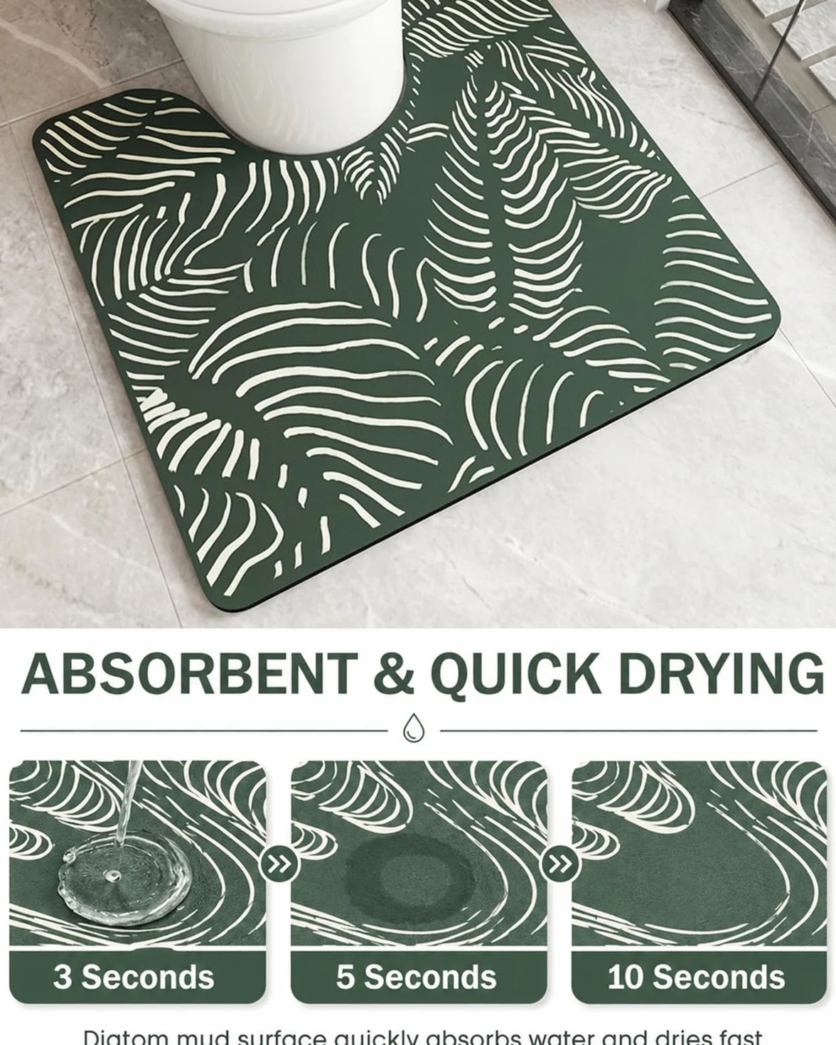 Tapis de Toilette Forme de U Absorbant en Diatomite Antidérapant Séchage Rapide pour Salle de Bain 55x50cm