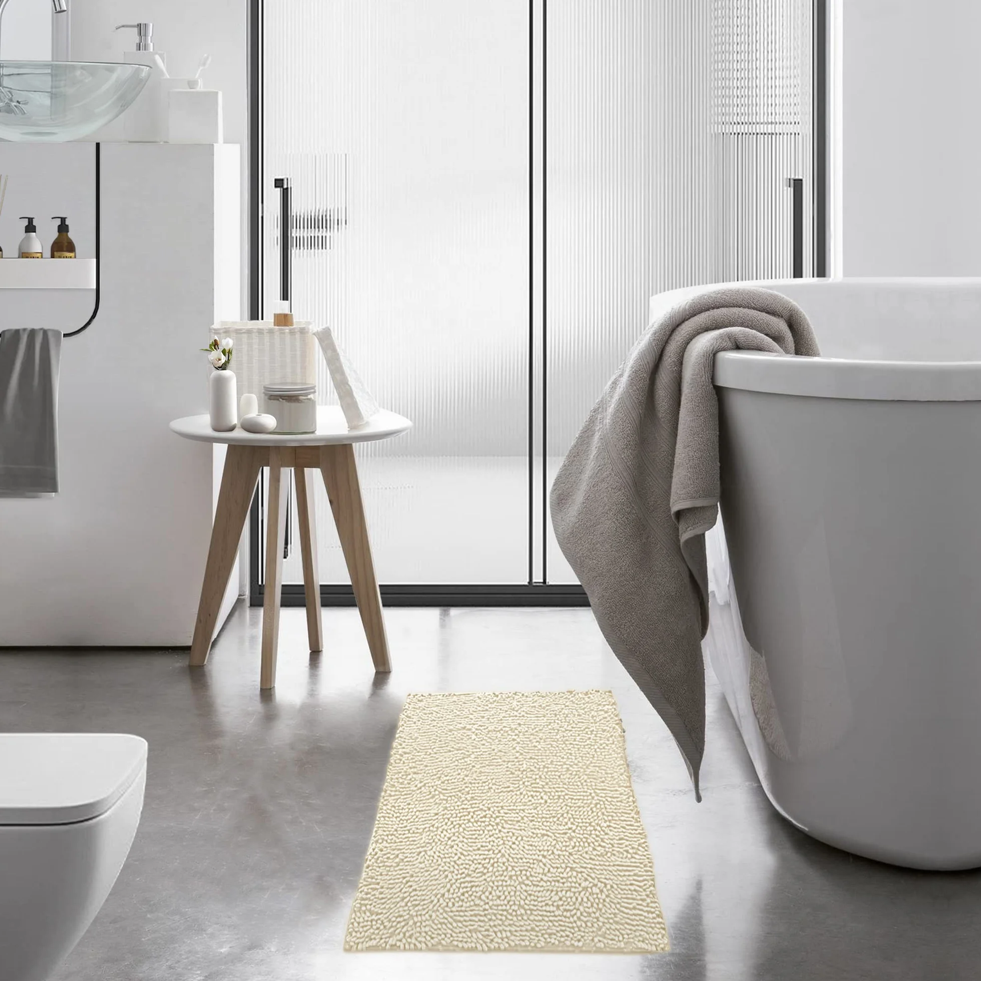 Tapis de Bain en Microfibre 40x60 cm Antidérapant Beige