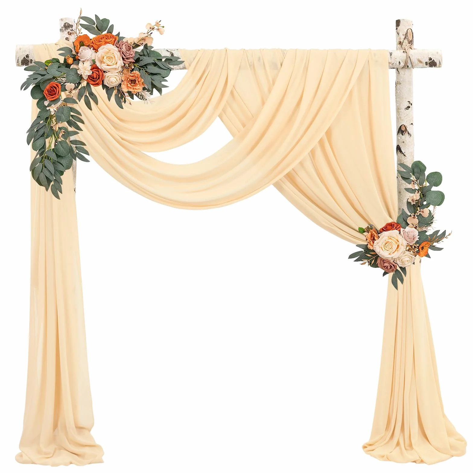 Panneaux de tissu drapé en mousseline de soie pour arche de mariage, 71,1 x 5,8 m, champagne