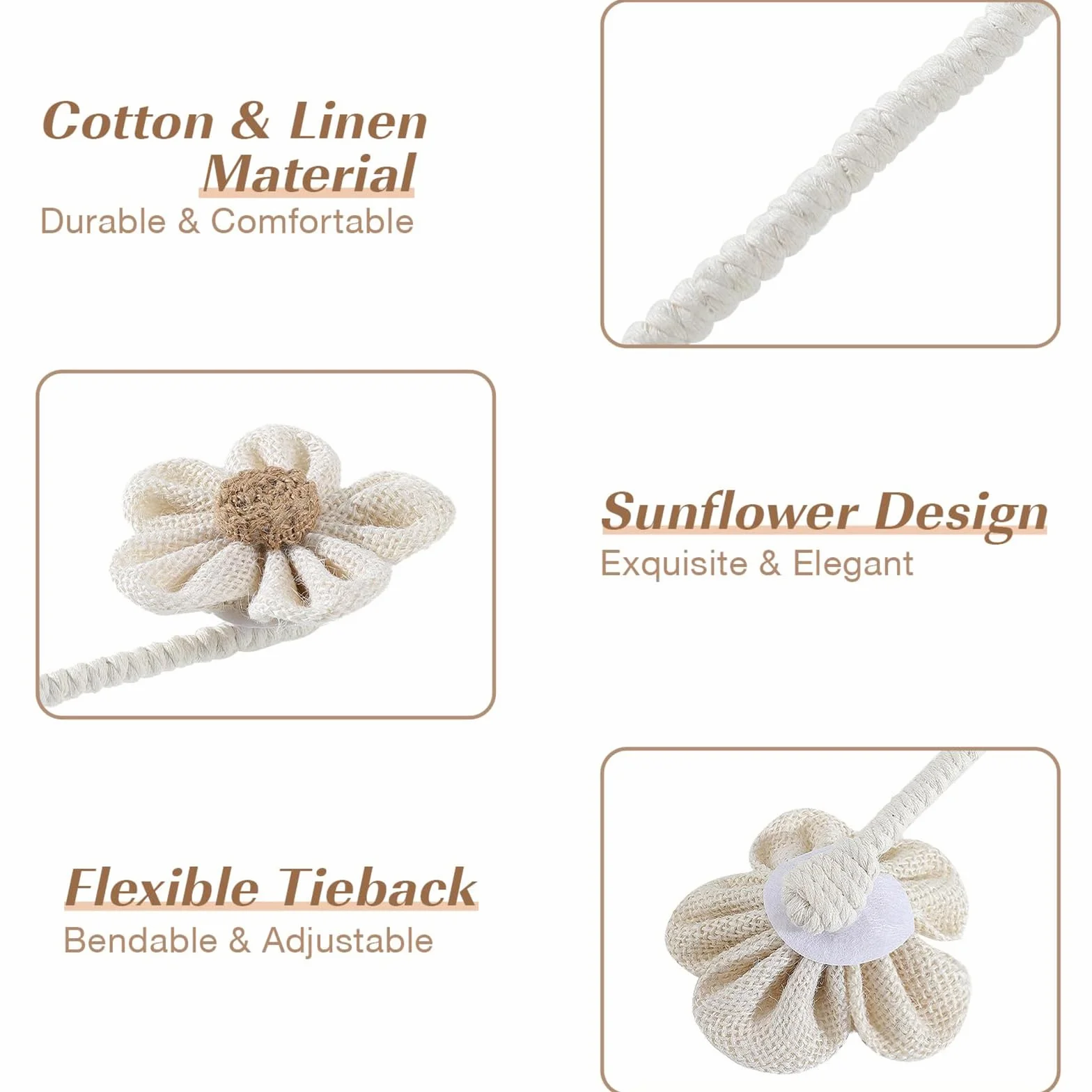 Embrasses de Rideaux Fabriqués à la Main Fleurs Bohème Beige No Drill pour Décoration Maison Bureau