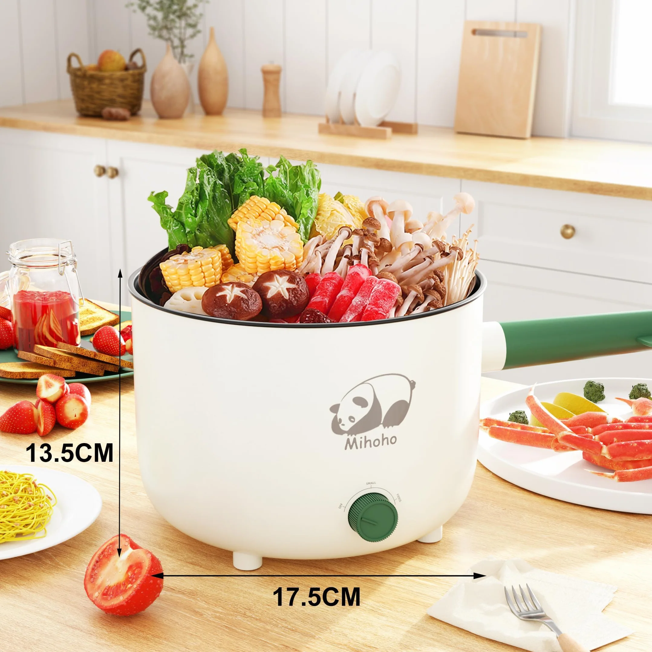 Marmite électrique Shabu Shabu 1,5 L antiadhésive portable double contrôle de puissance (vert)