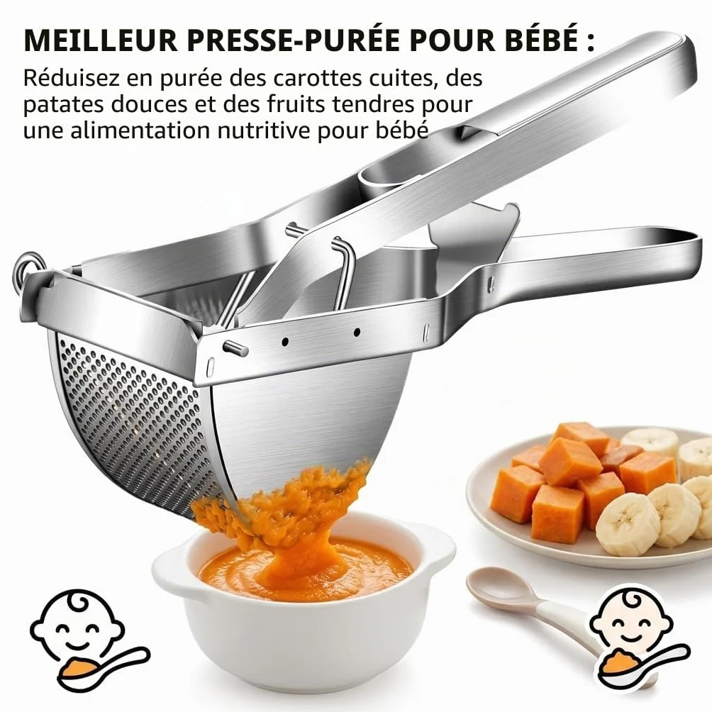 Presse-purée professionnel inoxydable avec grattoir à pâte, lave-vaisselle