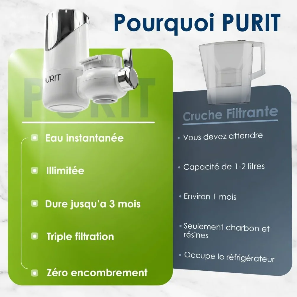 PURIT Filtre à eau robinet cuisine cartouche céramique diatomée charbon actif 1000 L
