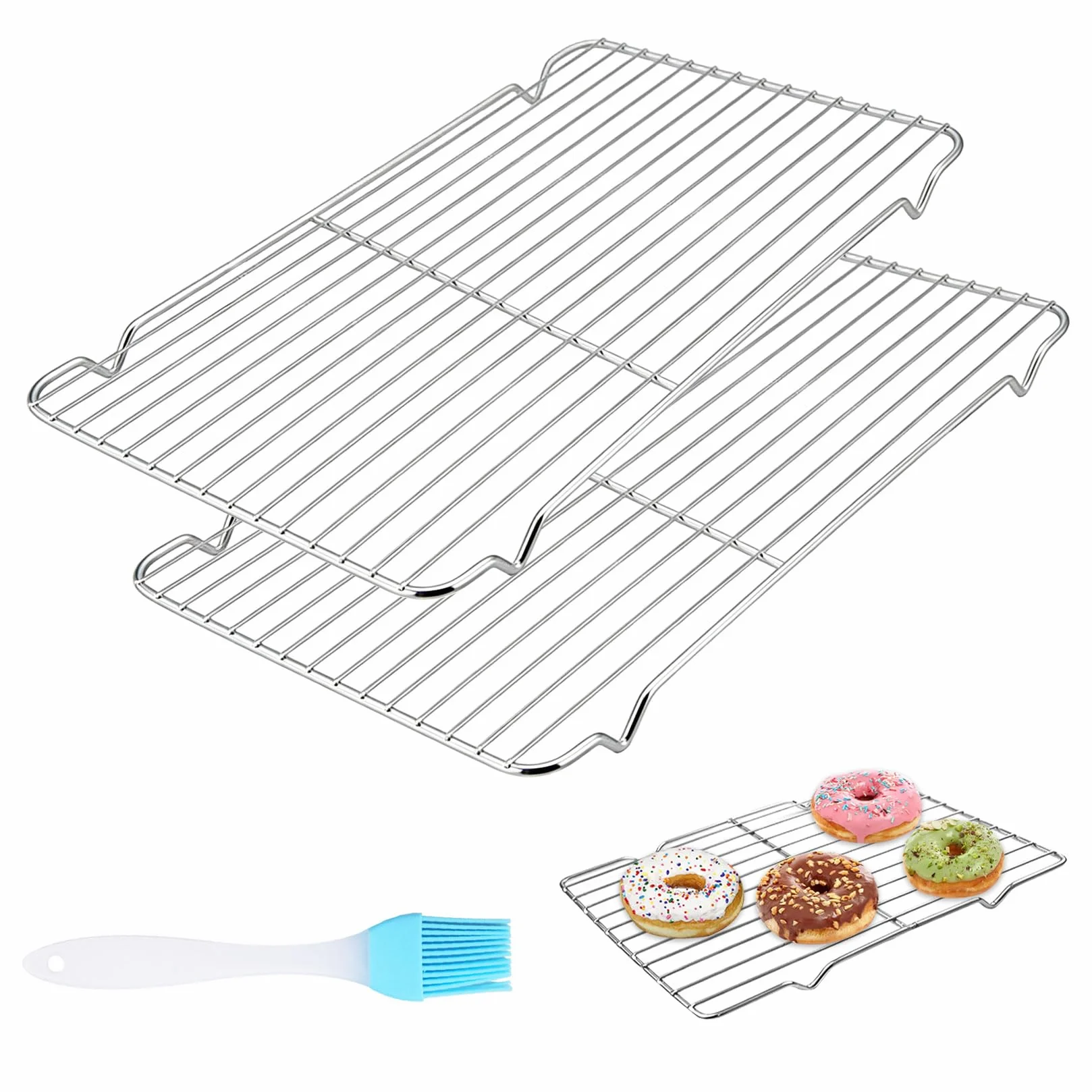 Grille de Refroidissement 30 x 20 cm Acier Inoxydable pour Pâtisserie et Cuisson avec Pinceau