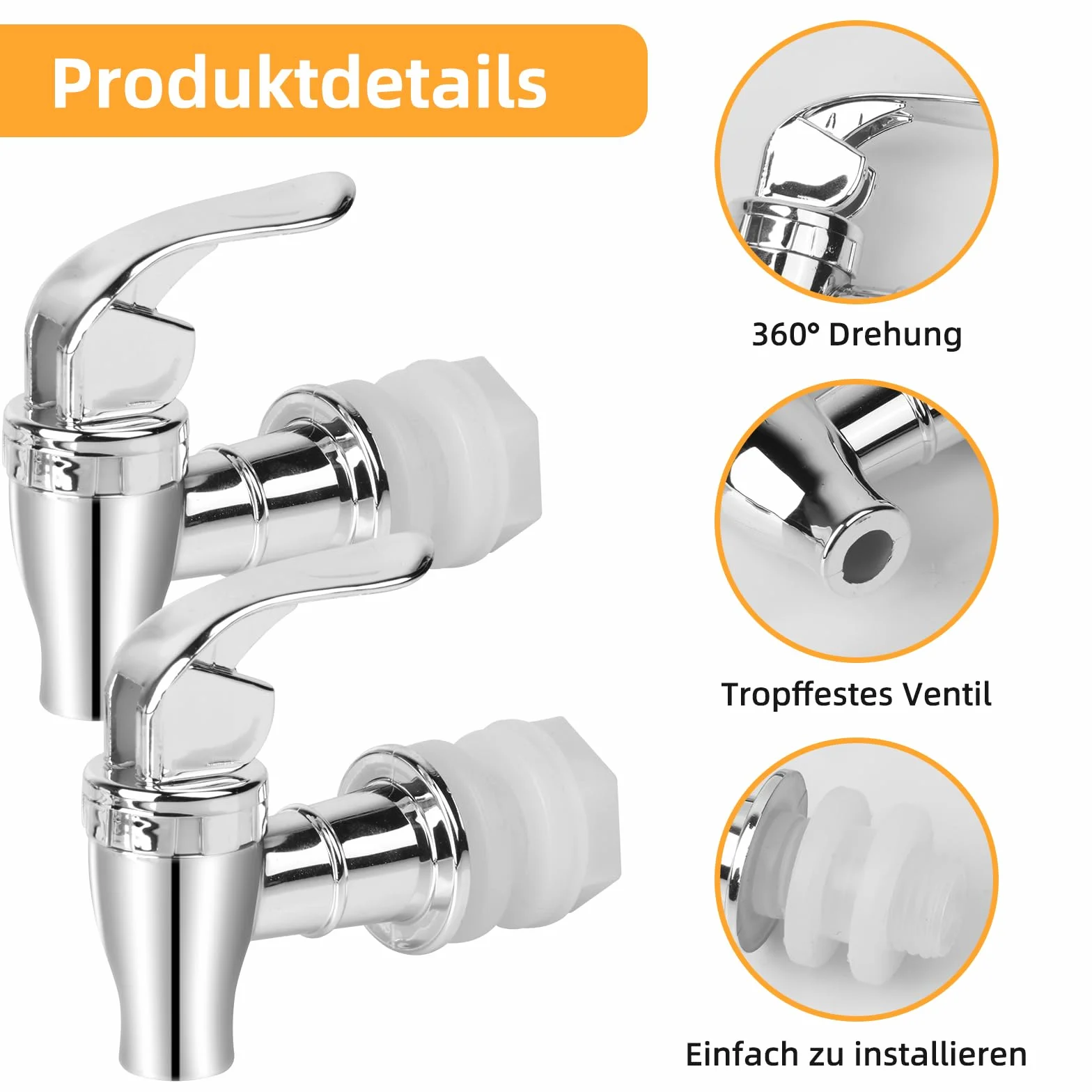 Lot de 2 robinets de rechange en acier inoxydable pour distributeur d'eau froide et chaude