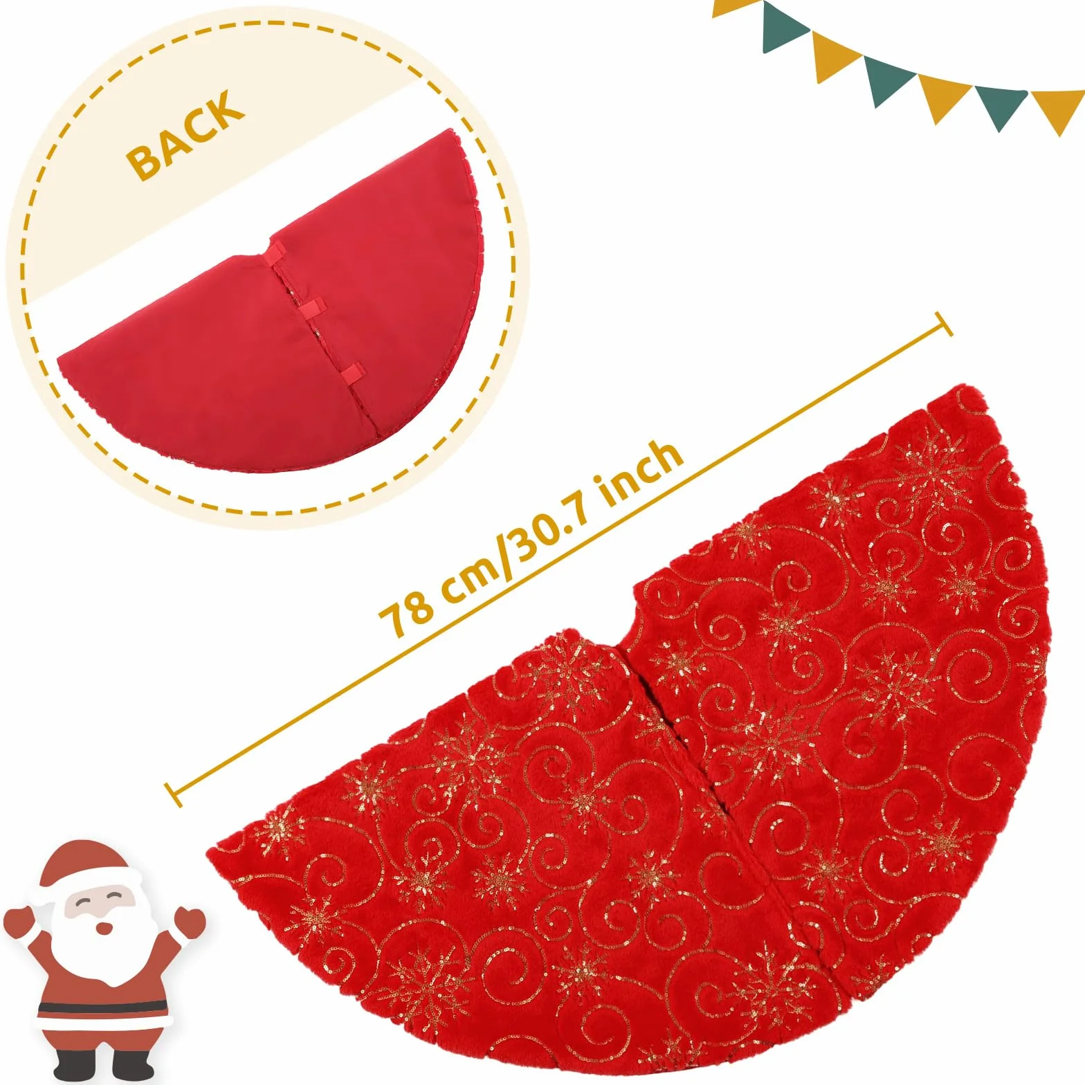 Jupe de Sapin de Noël Rouge KONVINIT - Tapis d'Arbre en Peluche avec Paillettes Dorées 78/90/120cm