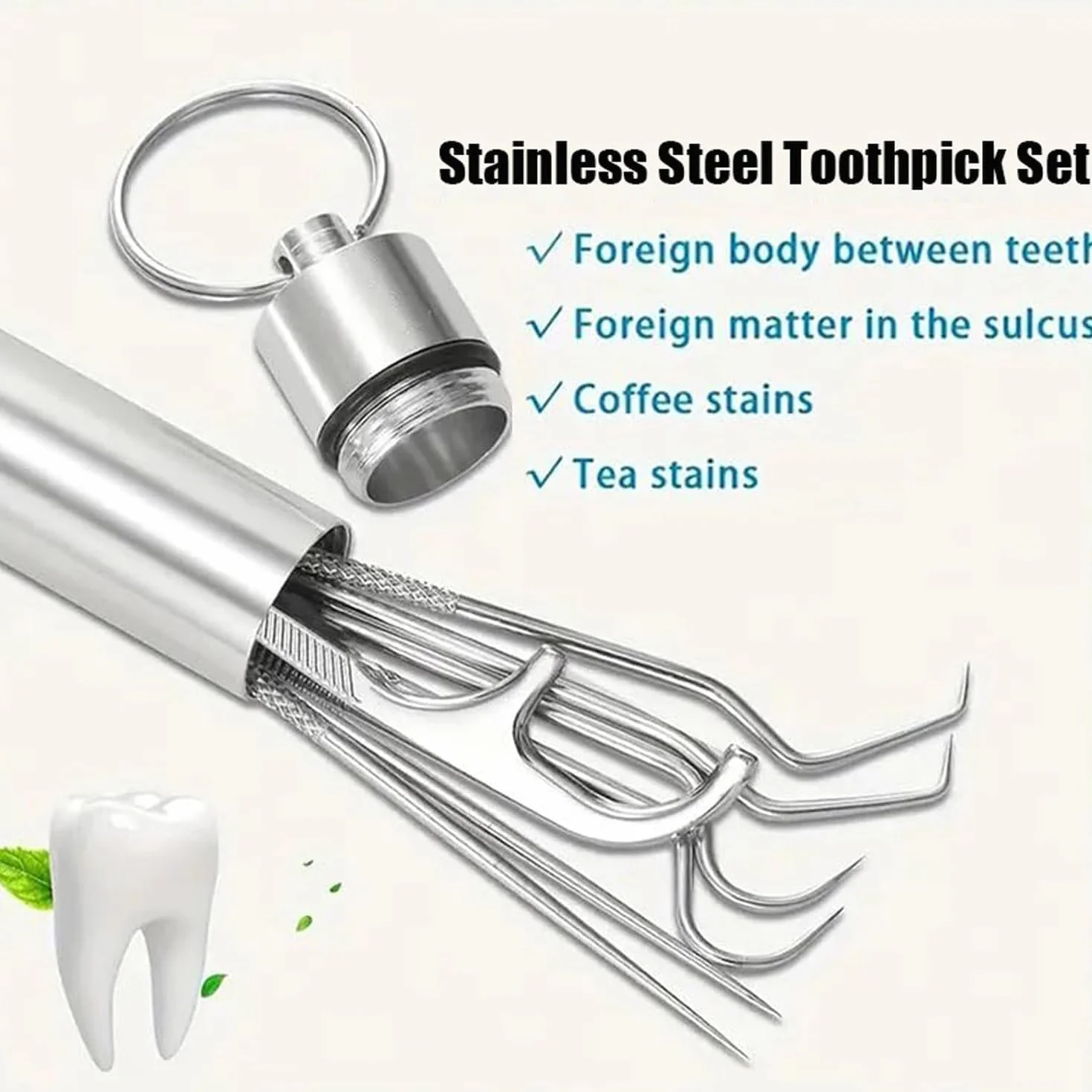 Lot de 7 cure-dents en acier inoxydable 304 qualité alimentaire - Porte-cure-dents réutilisable métal tube argenté - Pour pique-nique, camping