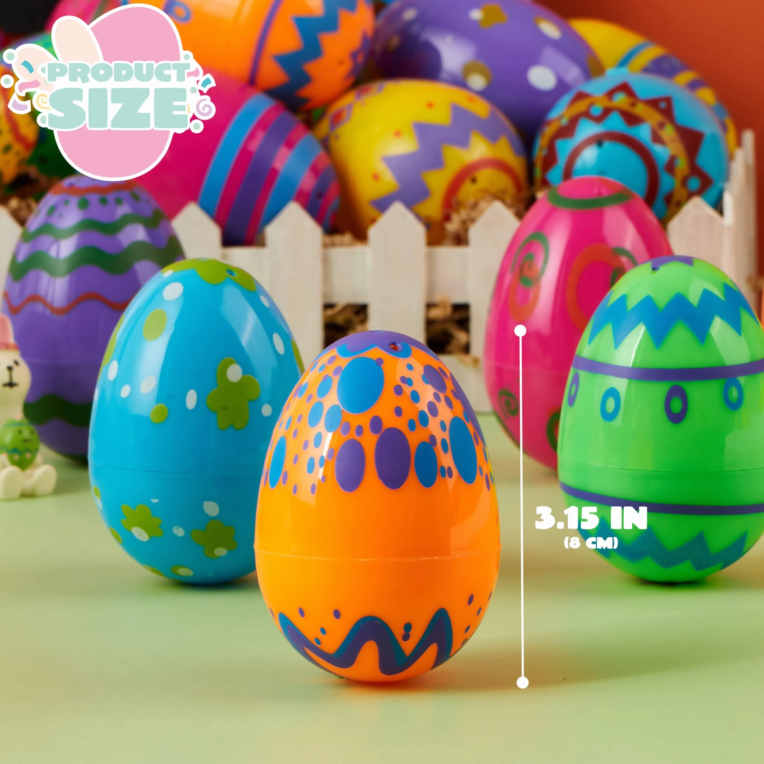 JOYIN 18PCS 8cm Oeufs de Pâques imprimés en plastique colorés vides remplissables pour chasse de Pâques