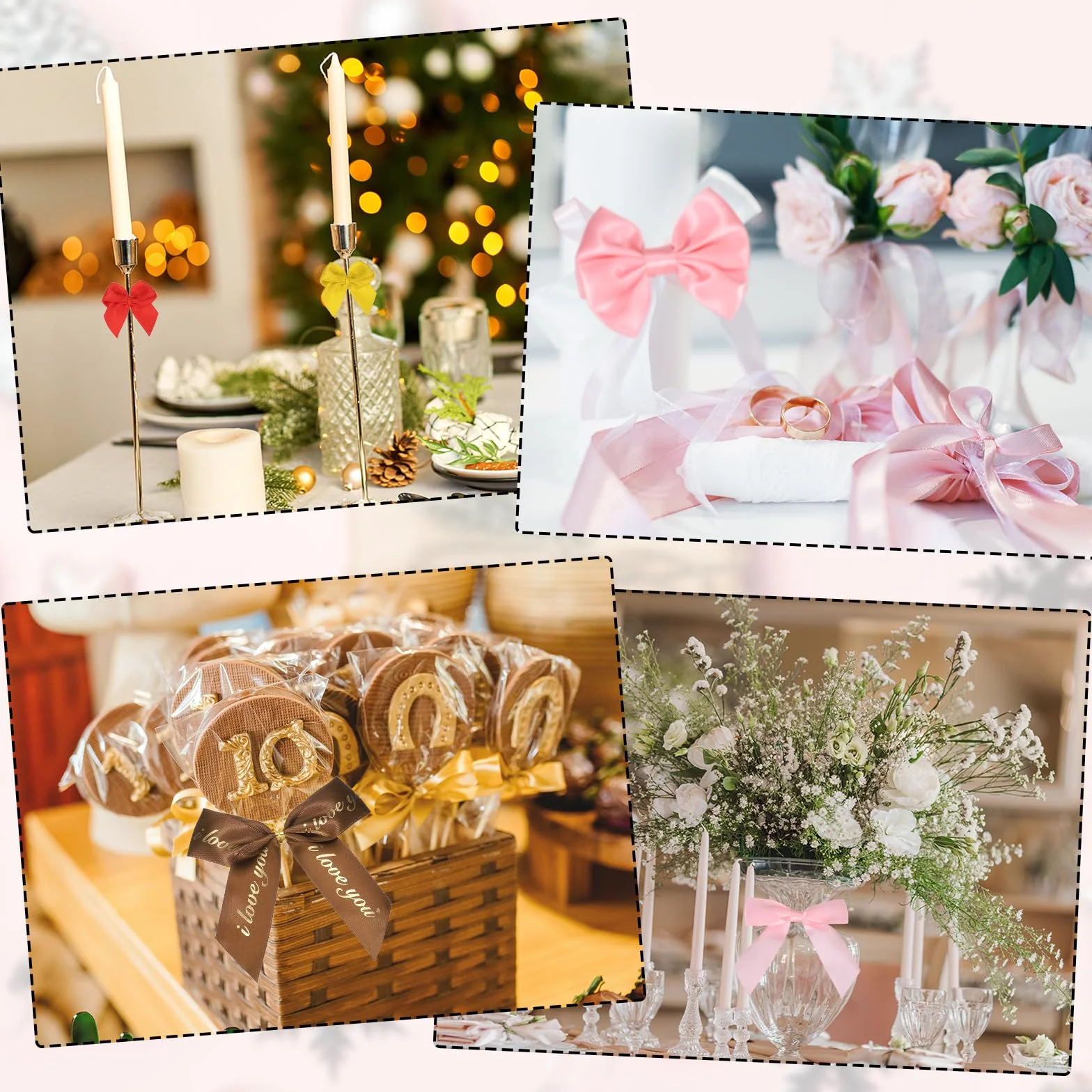 PATIKIL 2.54cm Mini Nœud en Ruban Satin Doré - Décoratif Bricolage DIY Artisanat Couture Mariage Fête Noël