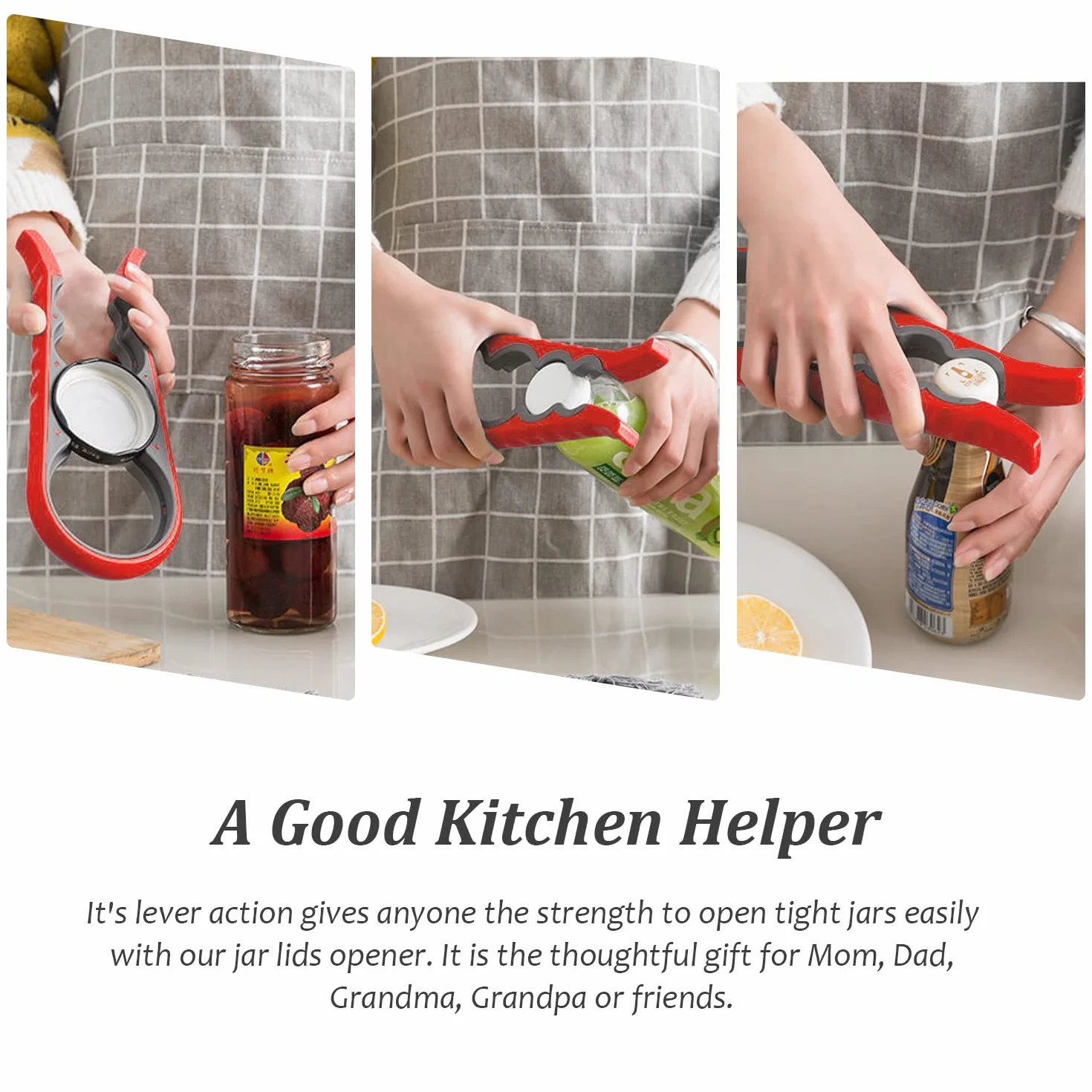 Décapsuleur Multifonction Ouvre Boîte Manuel, Ouvre Bouteilles Antidérapants, Gadgets de Cuisine pour Personnes Âgées, Rouge