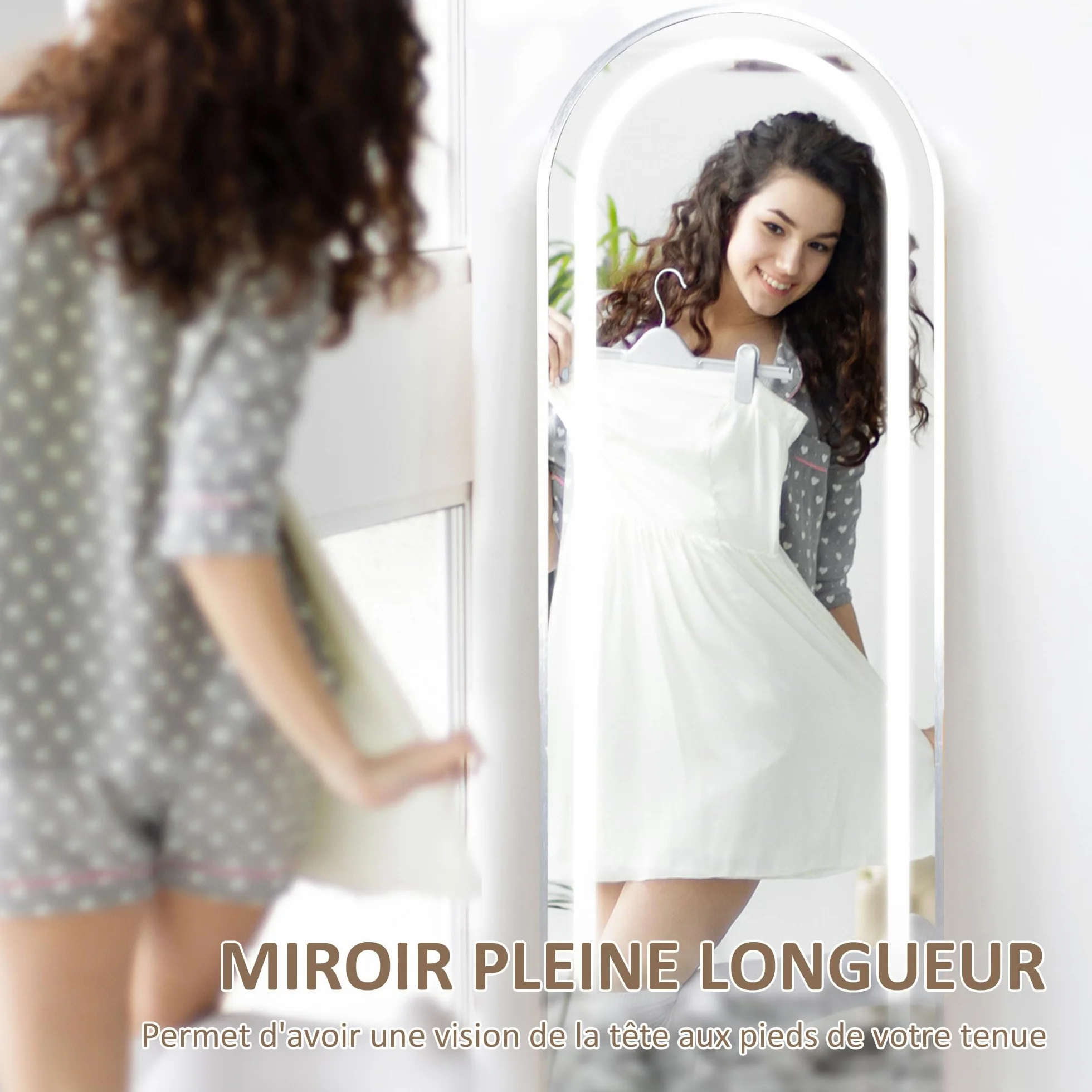 HOMCOM Miroir Pleine Longueur LED 150x40 cm 3 Couleurs Lumière Réglables Interrupteur Tactile Fonction Mémoire Argent