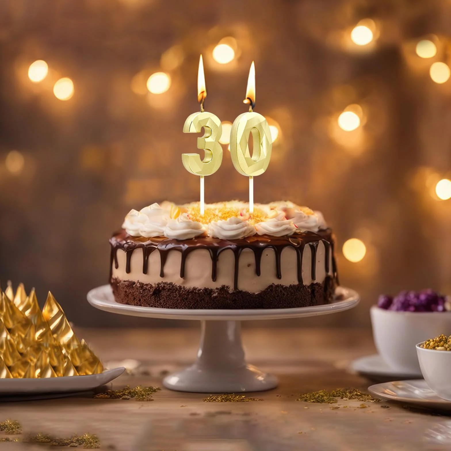 Bougies d'anniversaire Chiffres 3D Bougie Numéro 10 Dorées pour Gâteau