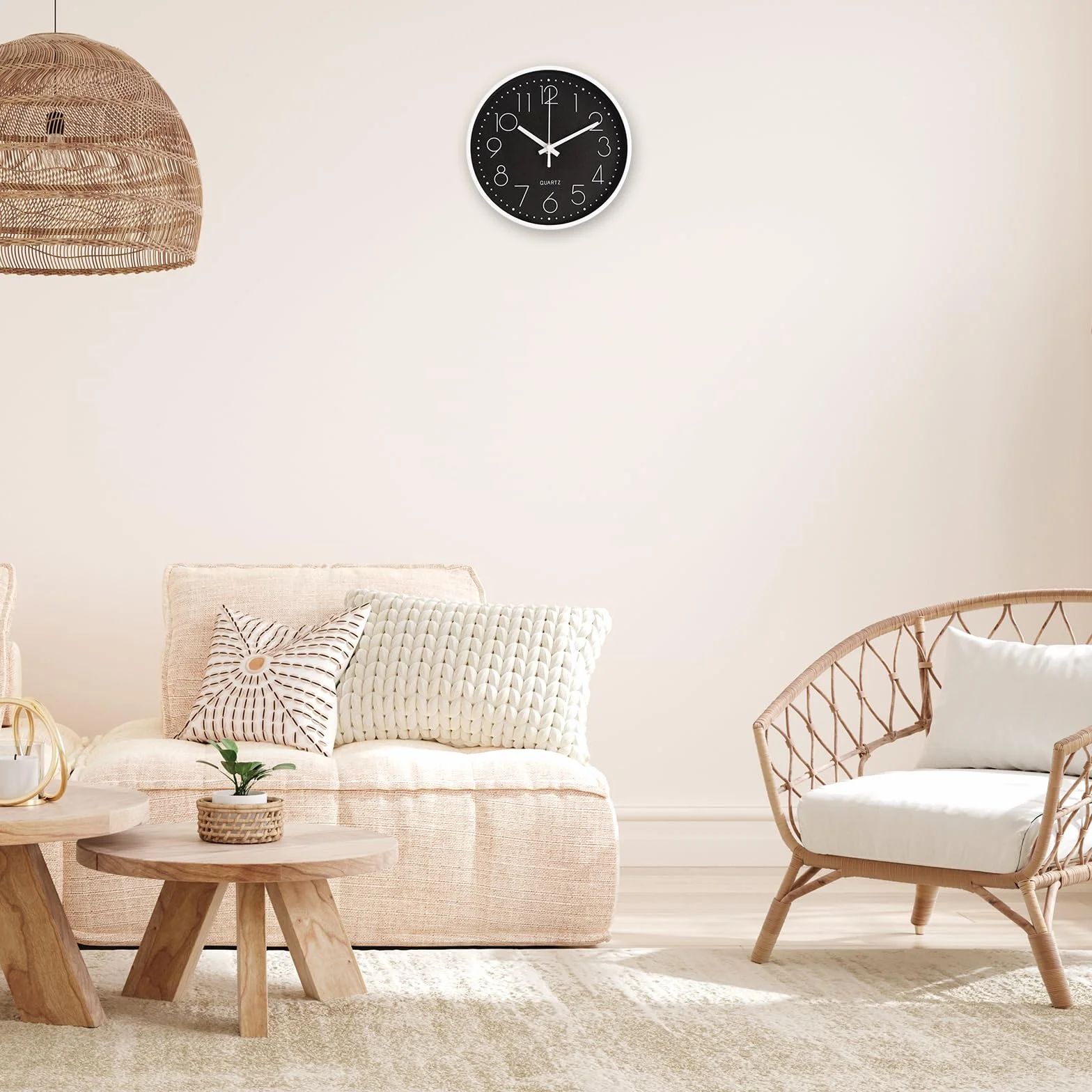 CIMOYBAI 20cm Horloge Murale Silencieuse Ronde, Moderne, Facile à Lire, Noir