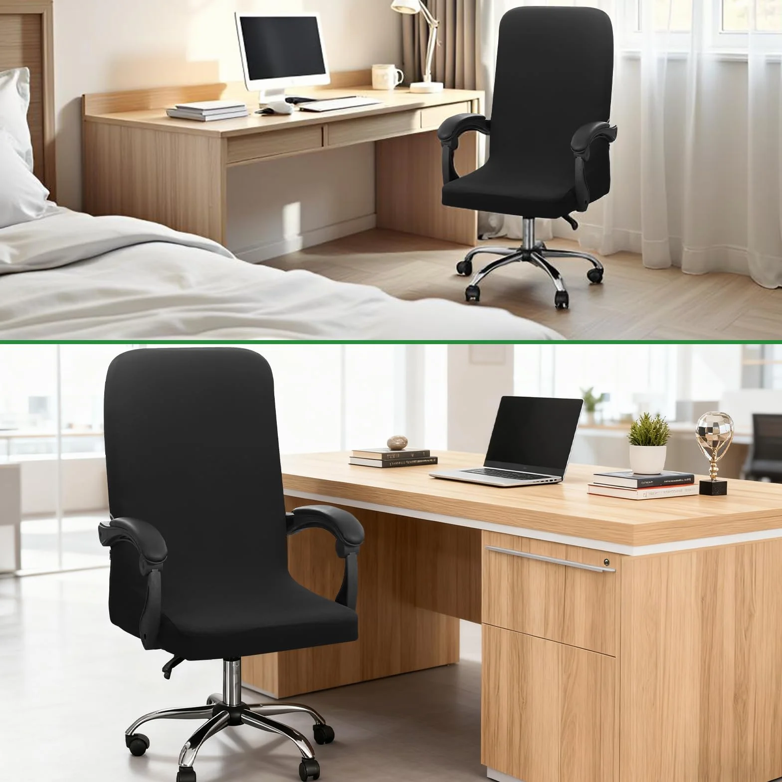 Housse de Chaise de Bureau Dioxide, Fauteuil Bureau à Fermeture Éclair Lavable Universelle Noir M
