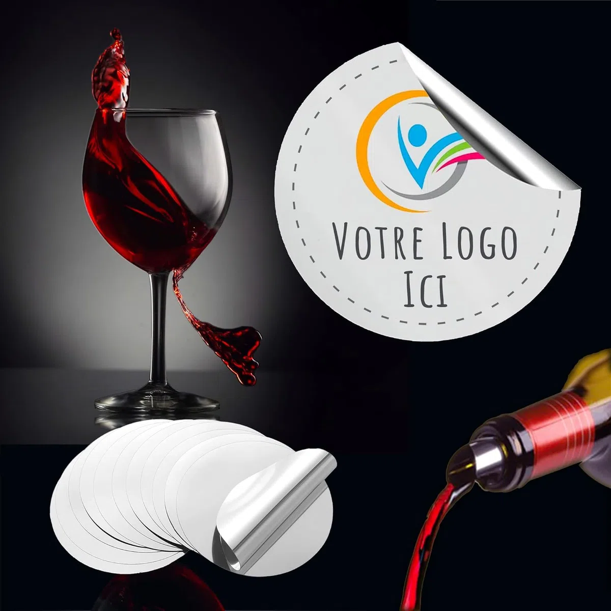 Stop Goutte vin (Lot de 50) + Coffret Bois - Anti Goutte vin à Personnaliser avec Texte & Logos [ Bec verseur Alcool ]