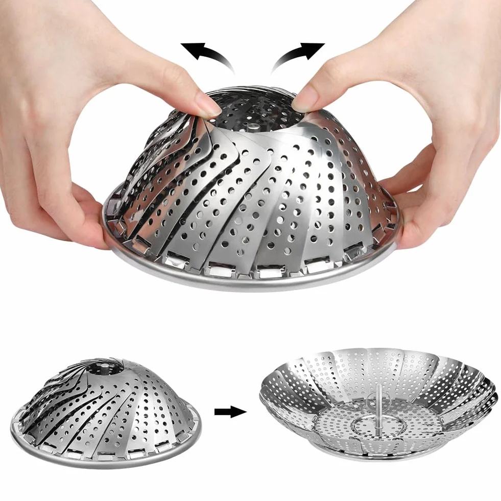 Vicloon Panier Vapeur INOX Pliable avec 3 Pieds Acier pour Légumes Fruits