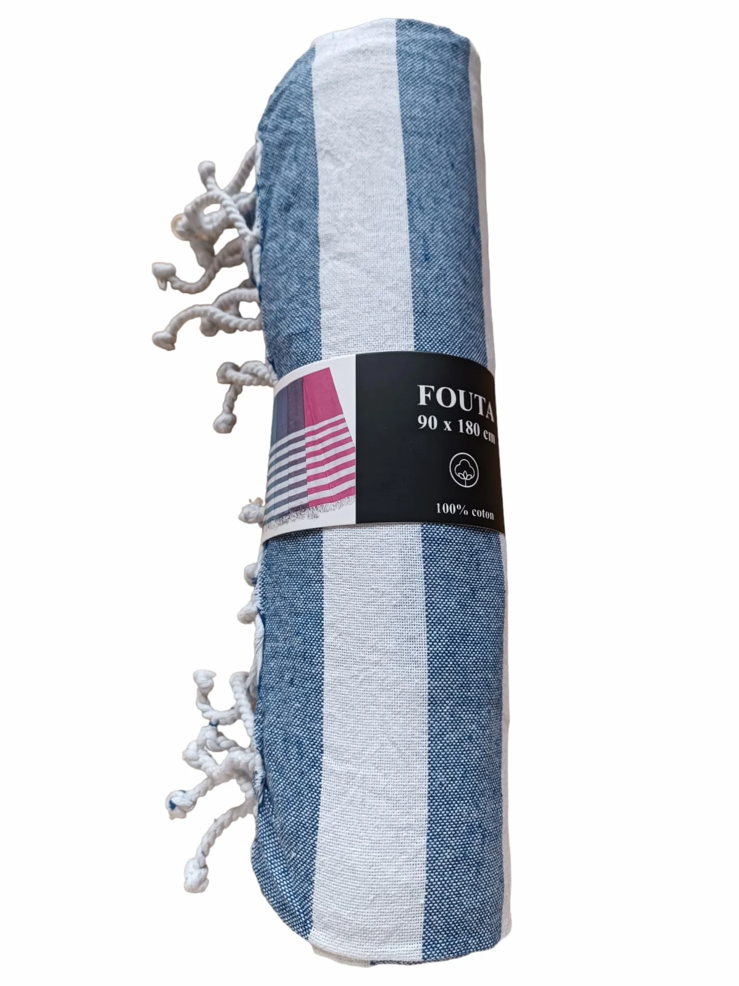 Atout Ciel Serviette de Plage Fouta Rayée avec Franges 90 x 180 cm Marine