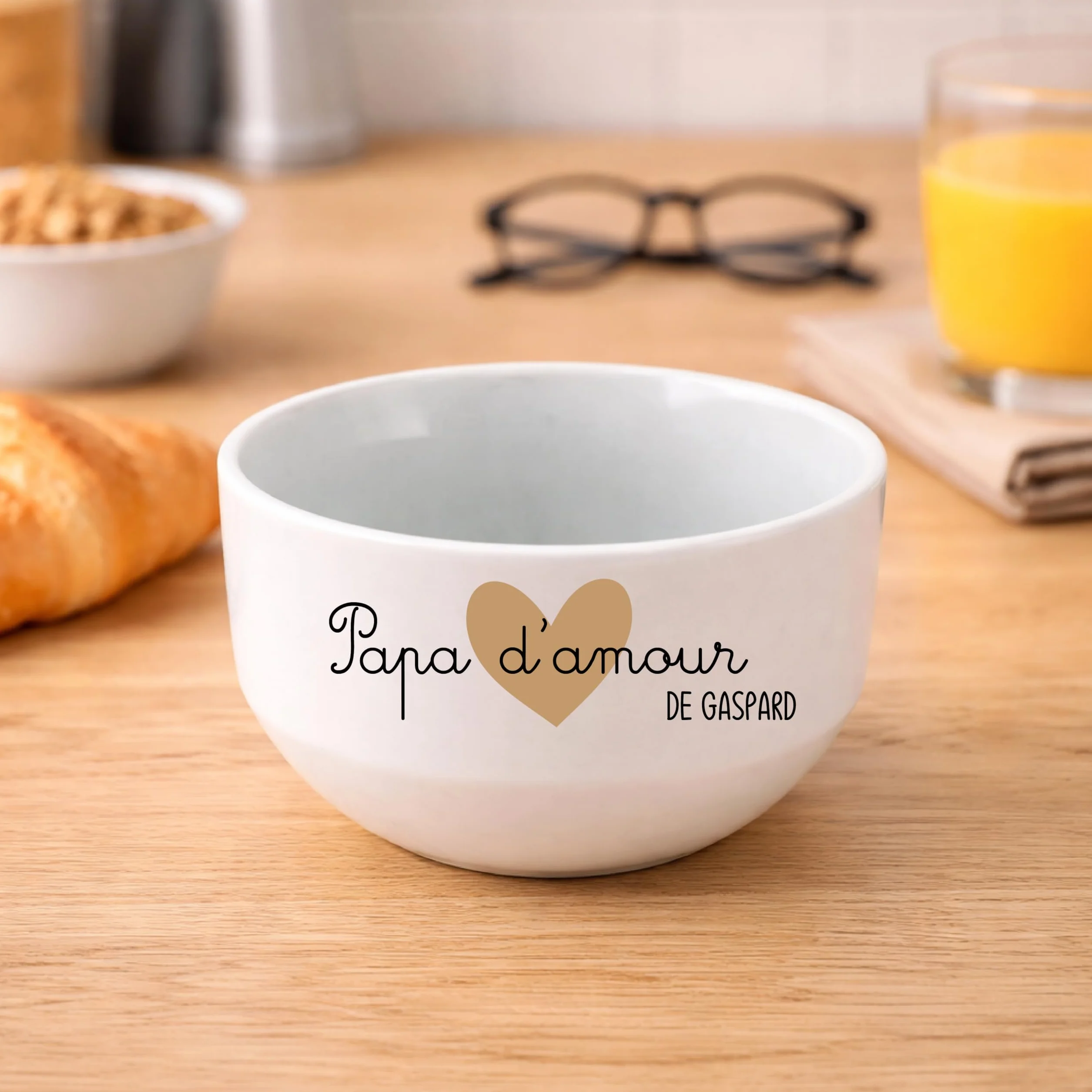 Bol Papa d'Amour Personnalisé 600 ml – Cadeau Fête des Pères Original – Bol Prénom Enfant Petit Déjeuner