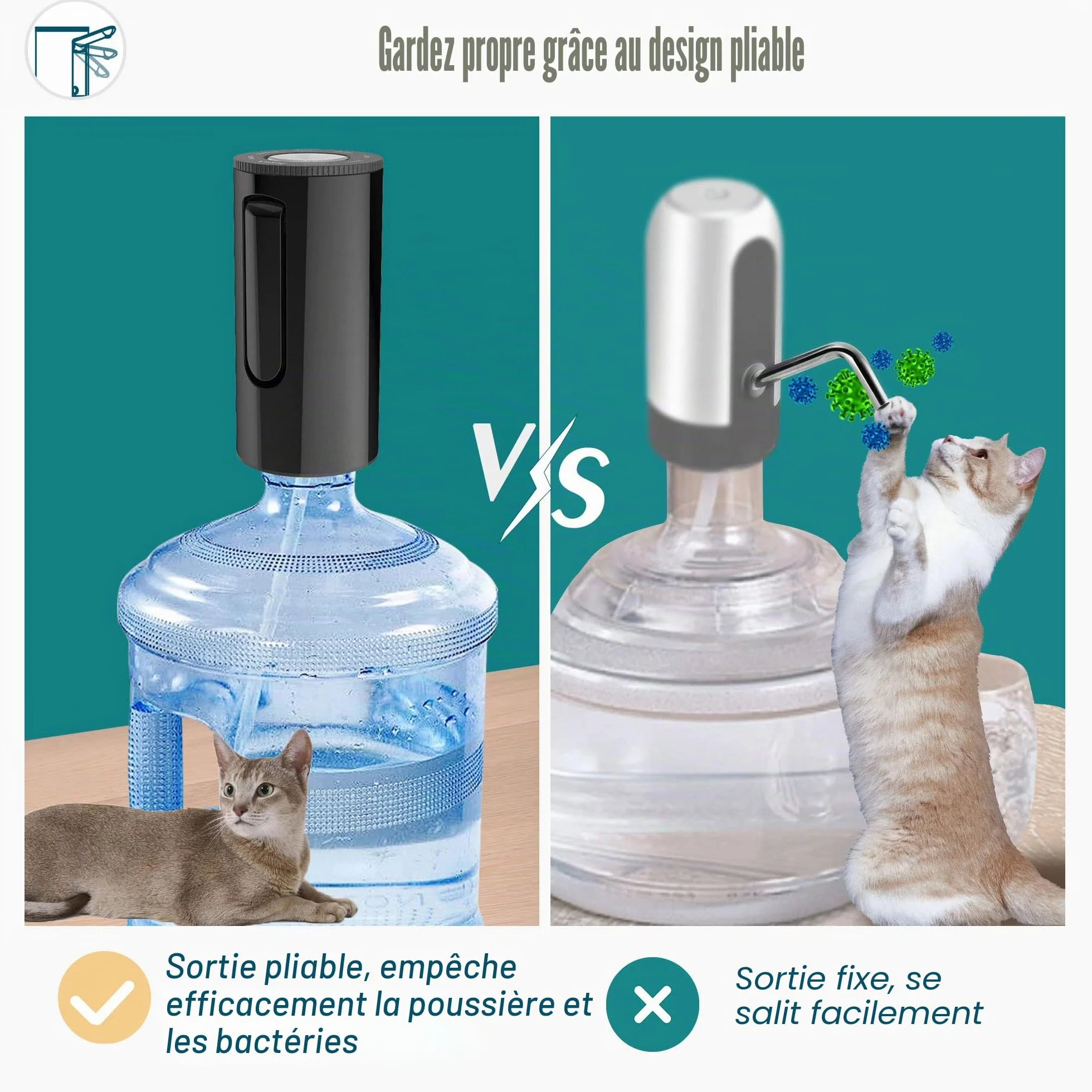 YISH Distributeur d'eau Automatique Pompe à Eau Froide Rechargeable USB 5 Gallons
