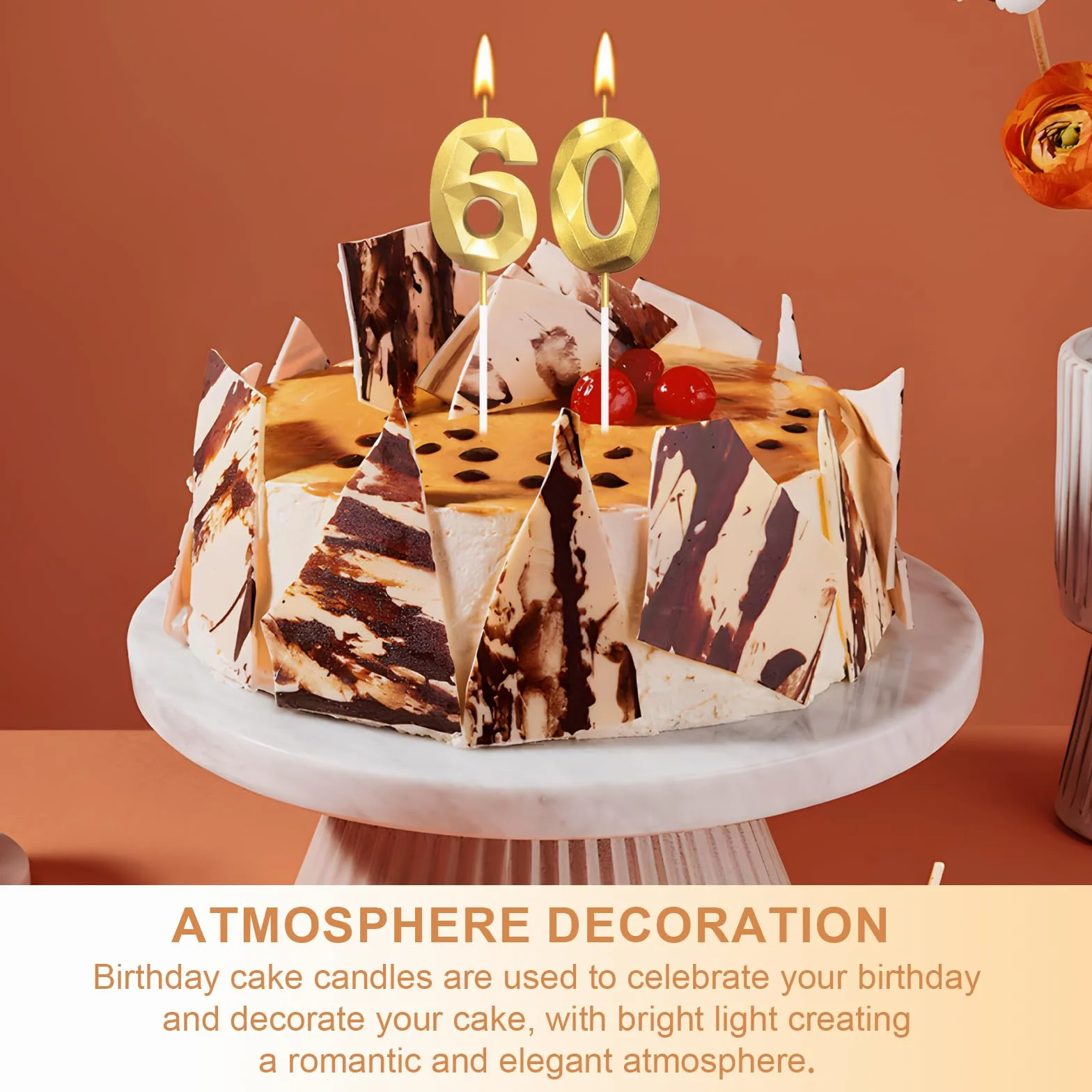 Bougies d'anniversaire 60 ans Doré 3D Décoration Gâteau Fête