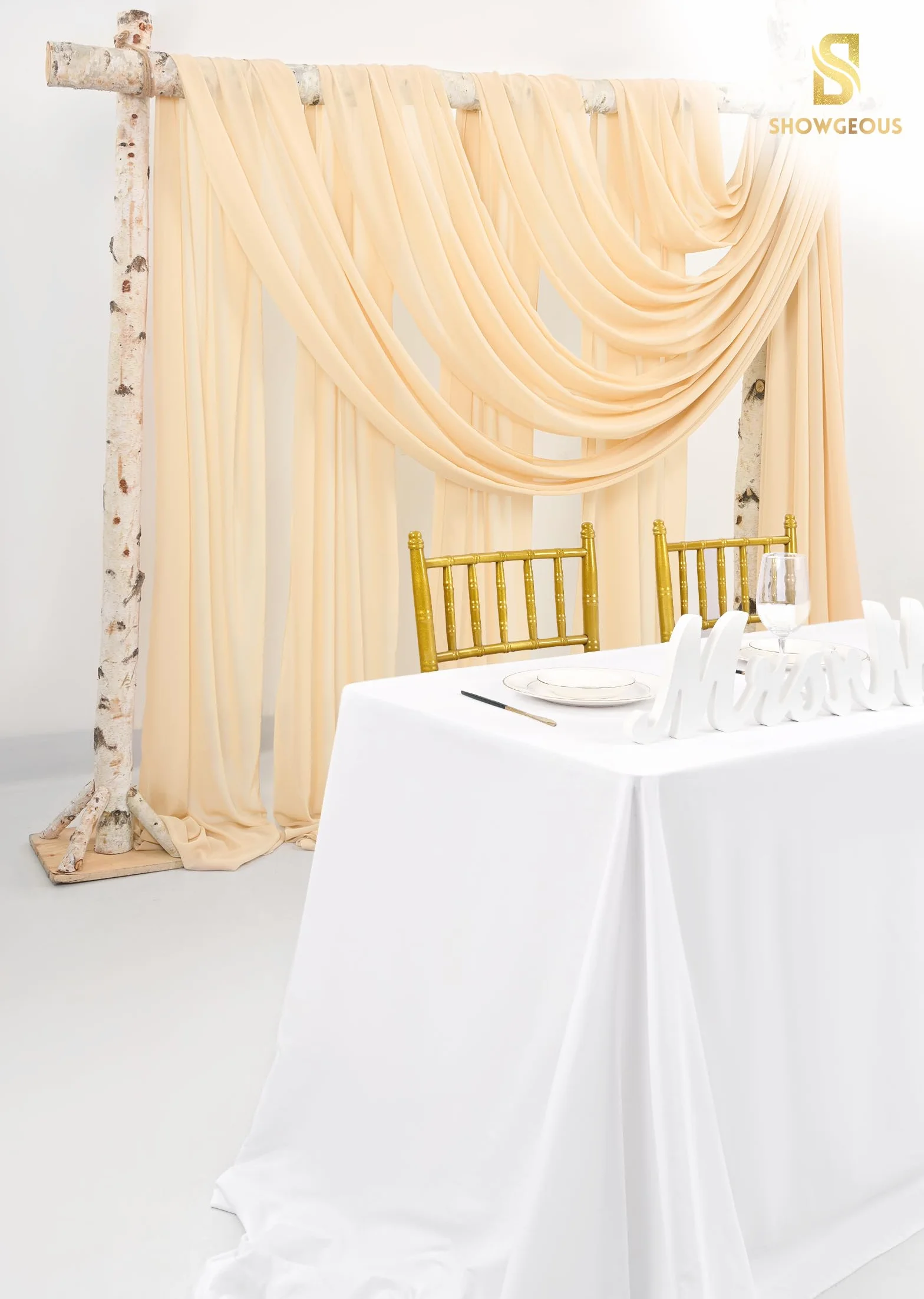Panneaux de tissu drapé en mousseline de soie pour arche de mariage, 71,1 x 5,8 m, champagne