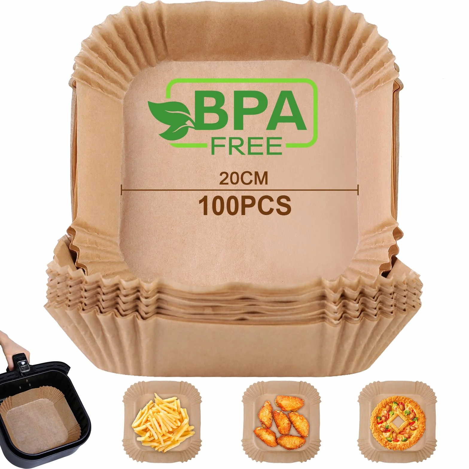 Papier Sulfurisé pour Air Fryer 20cm 100 Pièces Jetable Antiadhésive Sans Huile