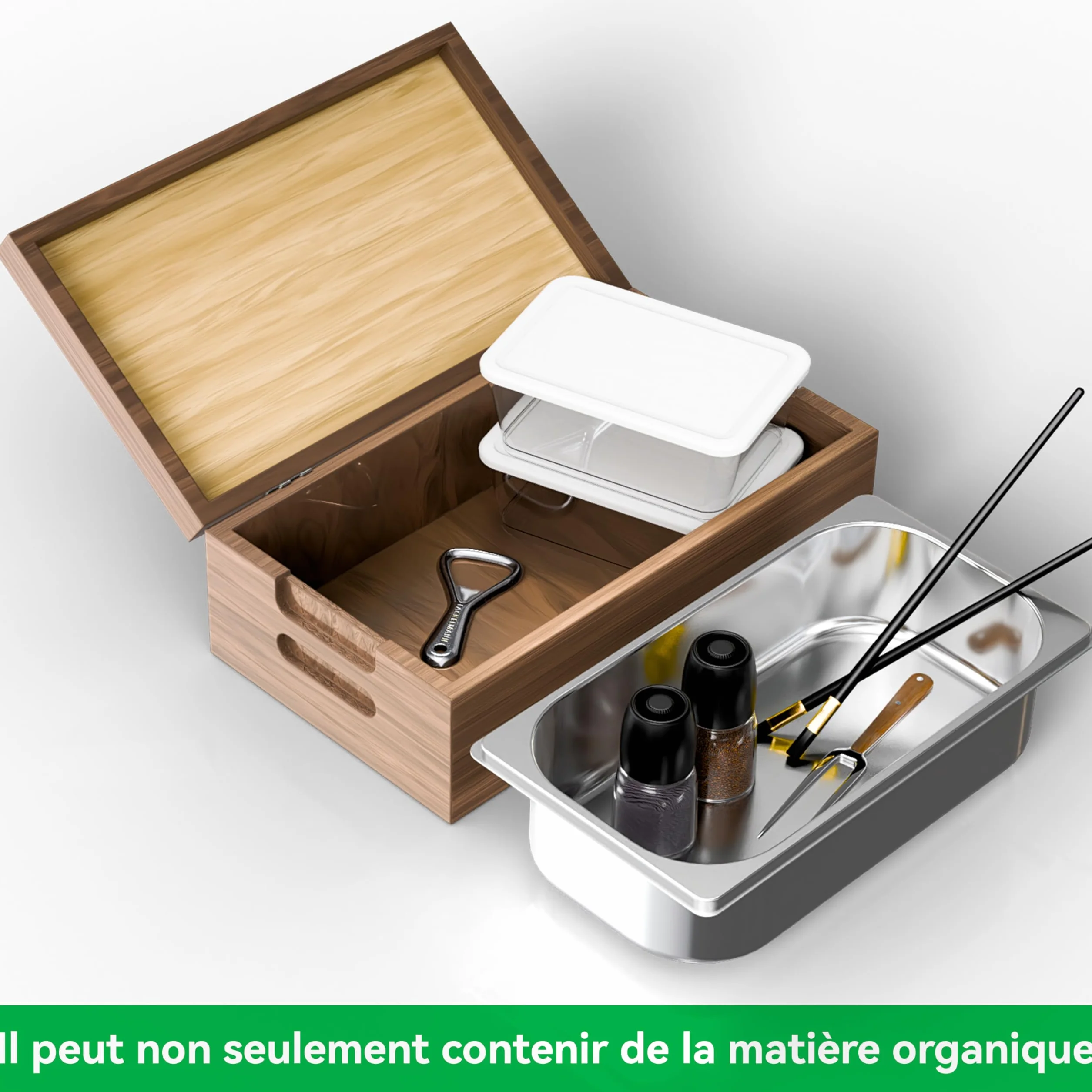Poubelle de Cuisine 4L Bois véritable Acier Inoxydable Anti-odeurs pour déchets Alimentaires avec récipient intérieur Amovible Noyer