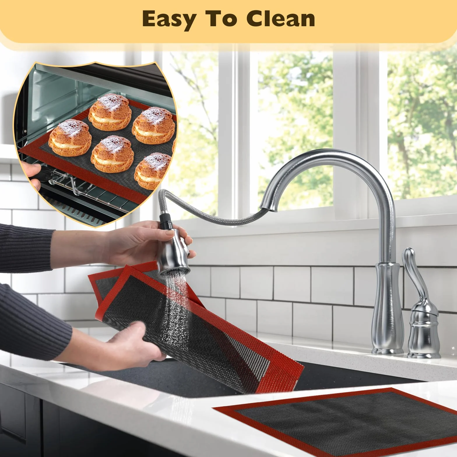 Tapis de cuisson en silicone 40 x 30 cm Lot de 2 Réutilisables Antidérapants Pour four, micro-ondes