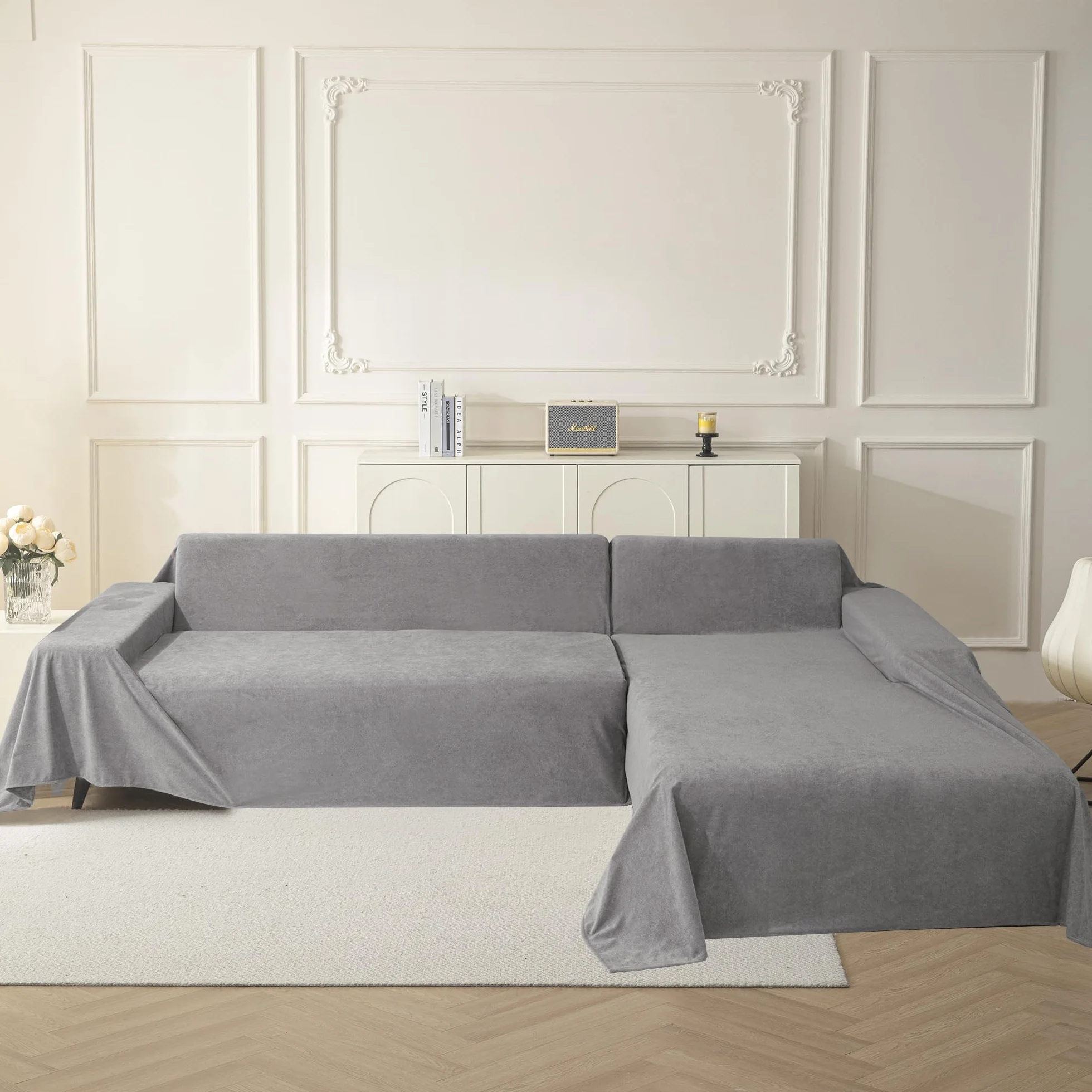 MYSKY HOME Housse de canapé 180 x 300 cm, lavable, antidérapante, anti-rayures, gris