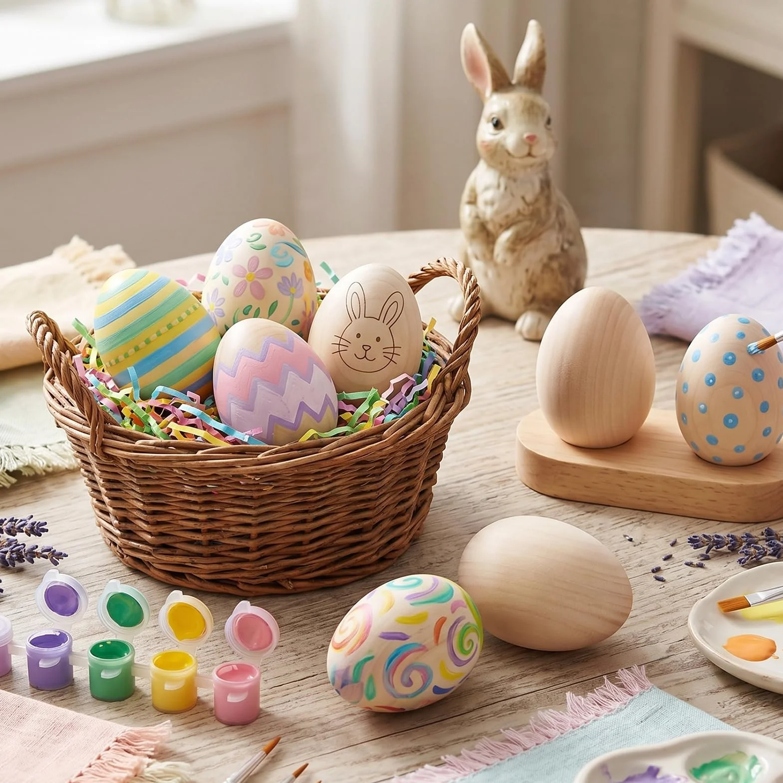 Œufs en Bois Naturel de Hêtre pour Artisanat de Pâques – Lot de 8