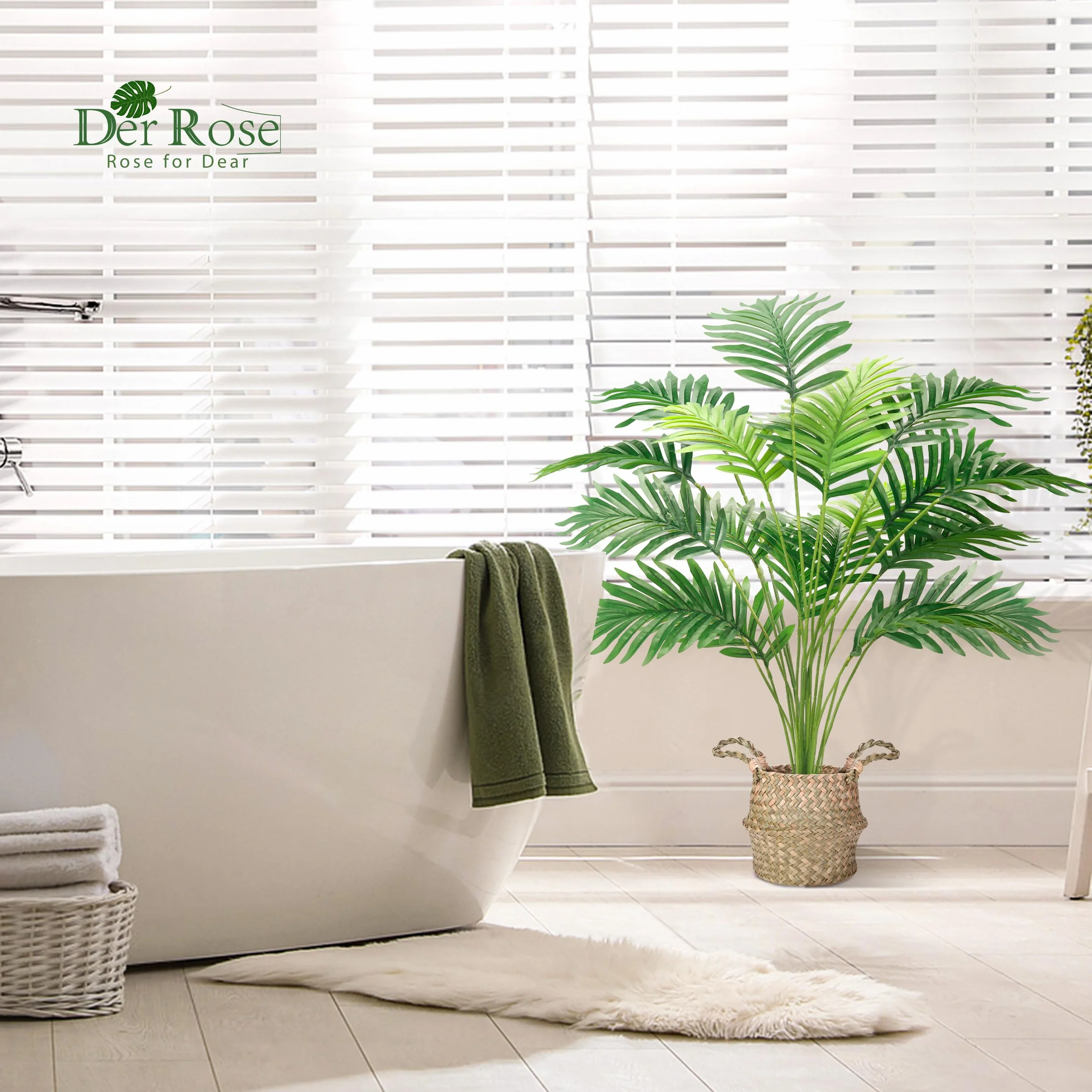 Der Rose 2 Pièces 71 cm Palmier Artificiel Grande Plante Fausse Areca en Pot avec Paniers Tressés