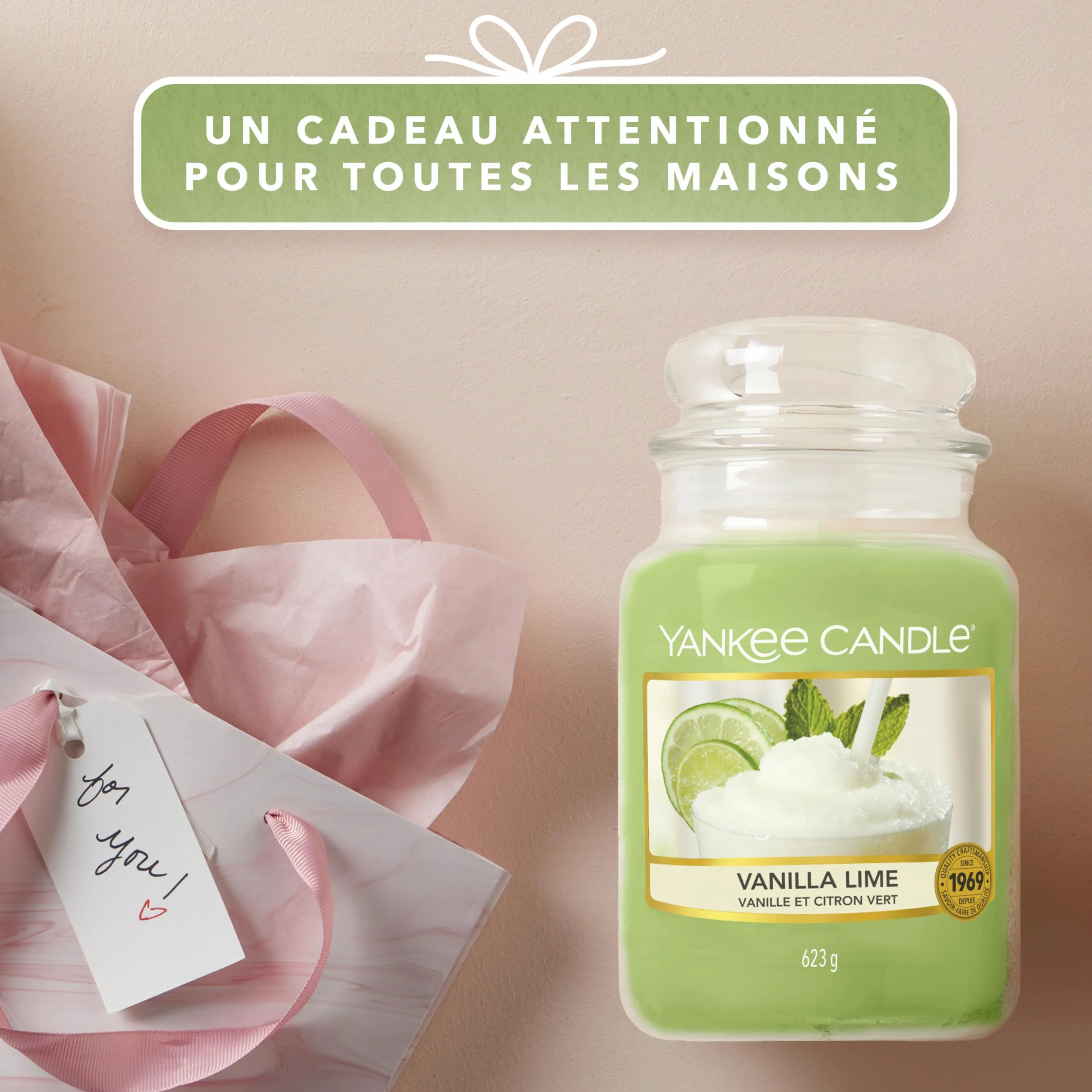 Yankee Candle bougie jarre parfumée grande taille Vanille et citron vert 150 heures combustion