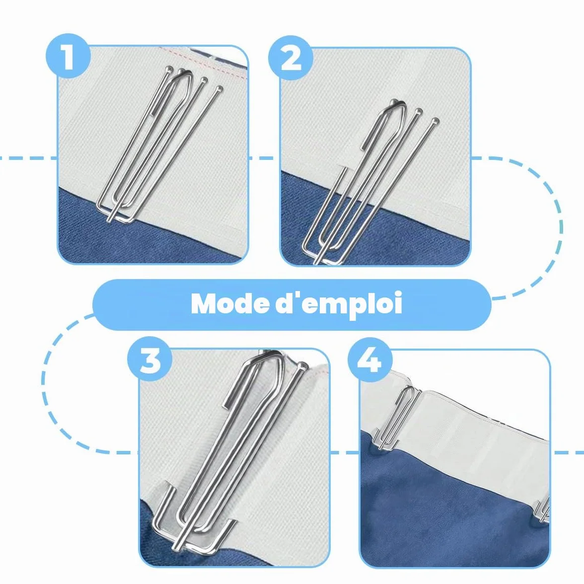 Crochets de Rideau en Acier Inoxydable 60 Pièces, Crochet Métal épais pour Rideau à Plis pincés, Porte et Douche