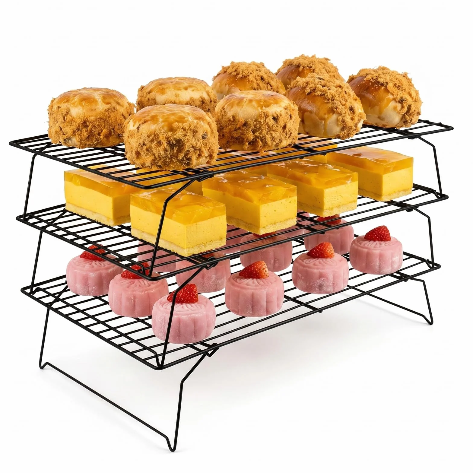 Grille de Refroidissement Pâtisserie 40×25×7,5 cm Acier au Carbone Antiadhésive Pliable Empilable
