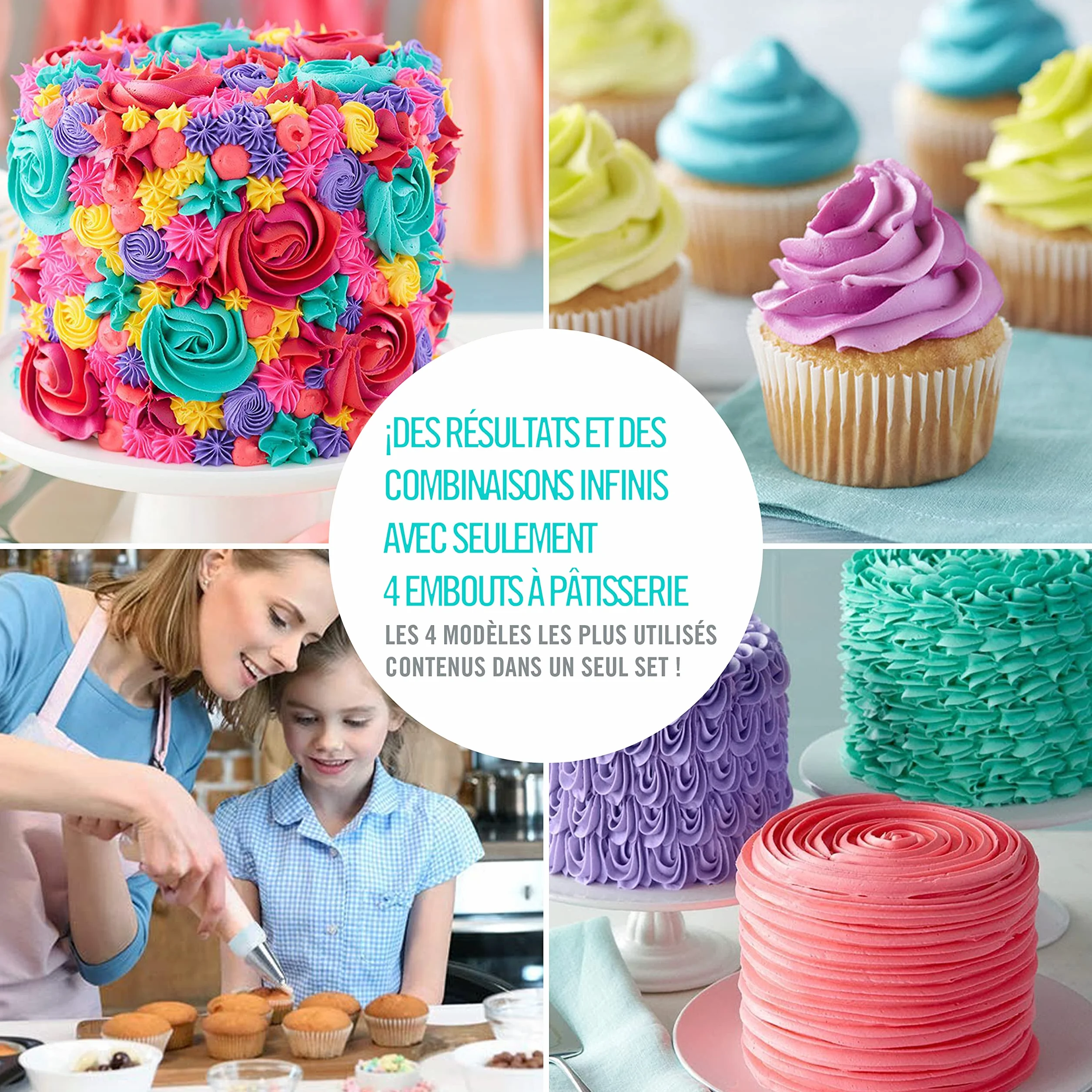 Jeu de 4 grandes douilles à pâtisserie professionnelles pour décorer gâteaux et cupcakes - Compatible poche à douille - Made in Korea
