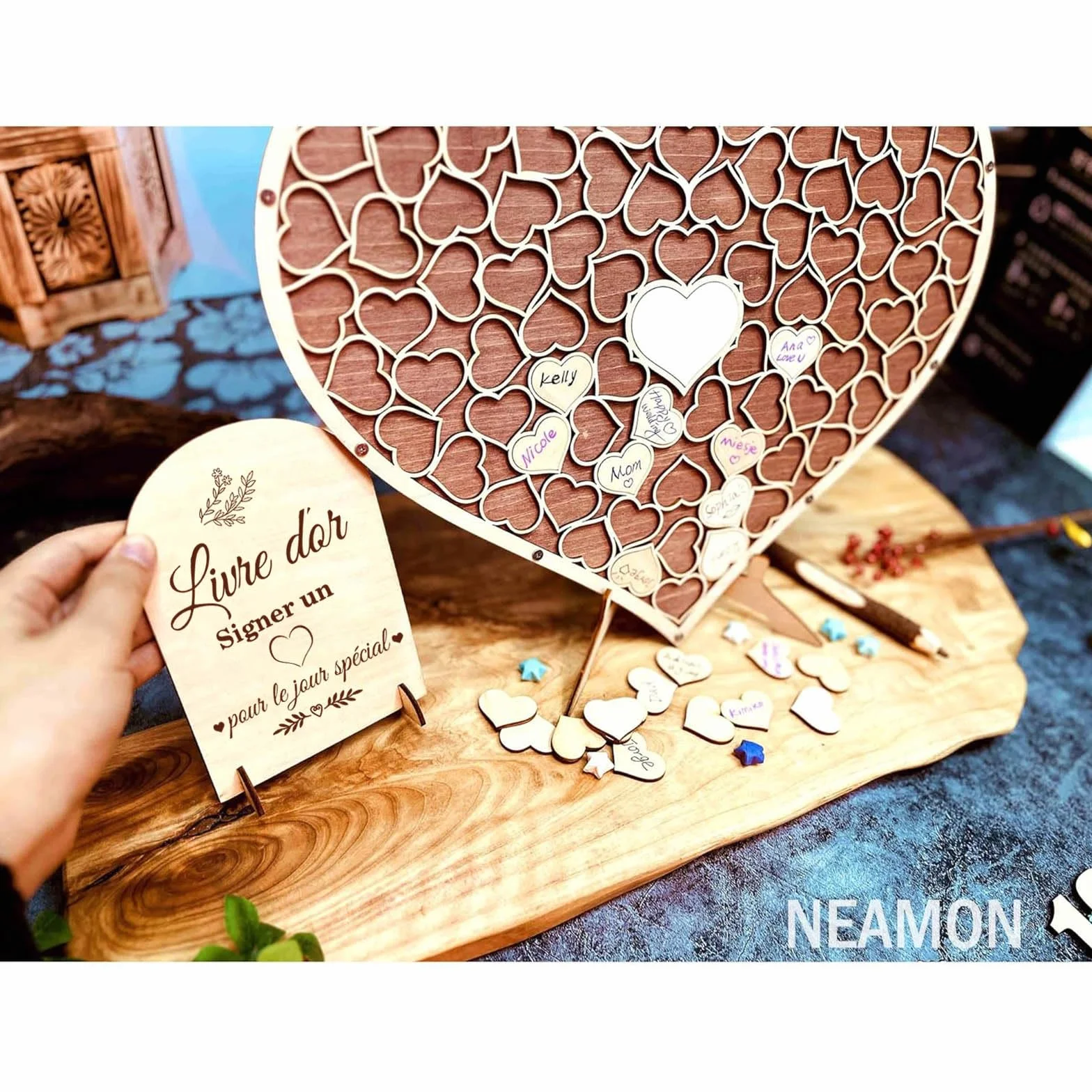 Livre d'or de mariage en forme de coeur en bois puzzle alternatif anniversaire décoration cadeaux