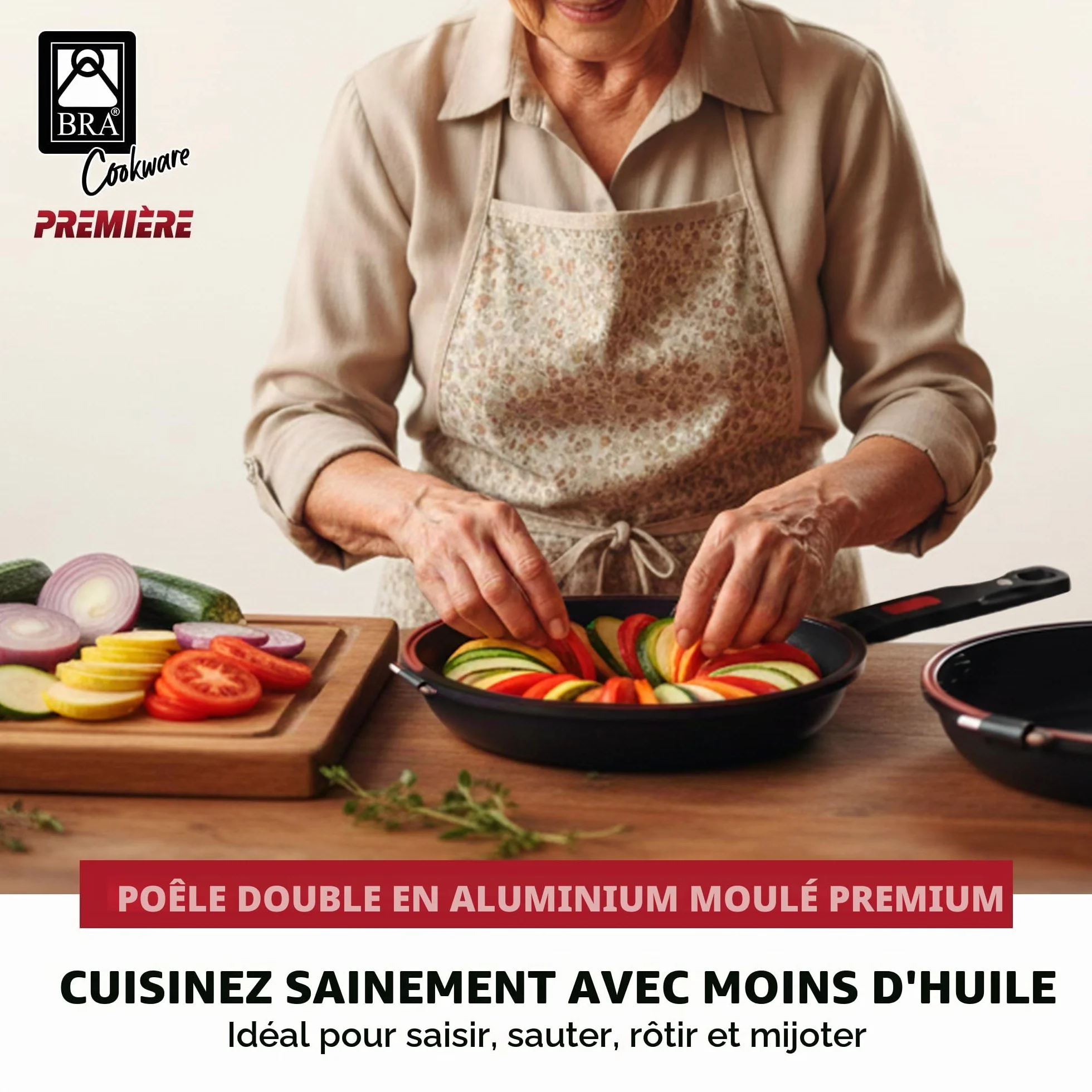 BRA Dupla Premiere Poêle Double à Omelette 24 cm, Noir, Fonte Aluminium Antiadhésif sans PFOA, Tous Feux Dont Induction