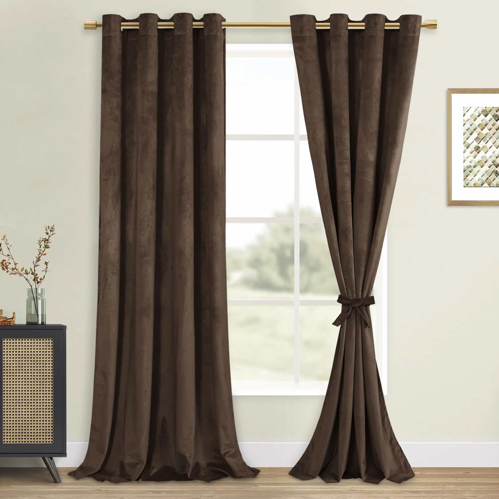 DWCN Rideaux occultants en Velours 132,1 x 228,6 cm Marron foncé Lot de 2 Panneaux avec œillets