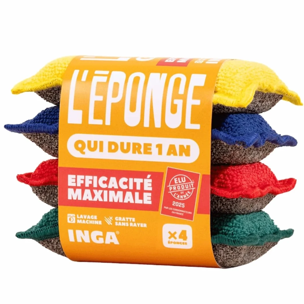 Éponges Réutilisables Lavables INGA 4 Pièces Fabriqué en Europe