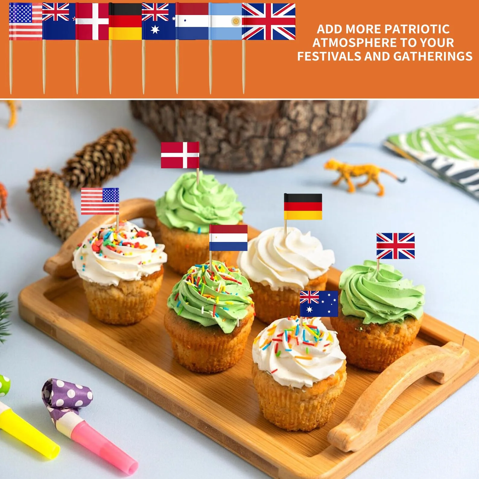Drapeaux du monde Set 100 Pièces Mini Drapeaux Cure-dents 3,5x6,5 cm Décoration