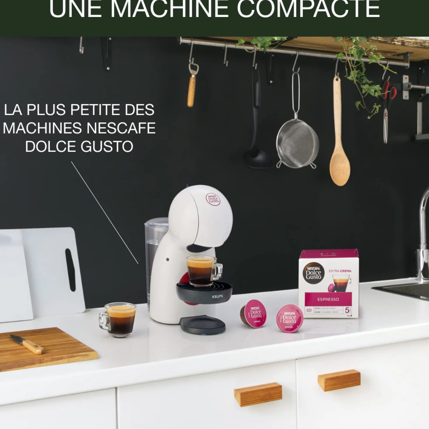 Nescafé Dolce Gusto Krups Machine à café Piccolo XS KP1A3110, 15 bars, Multi-boissons, Arrêt automatique